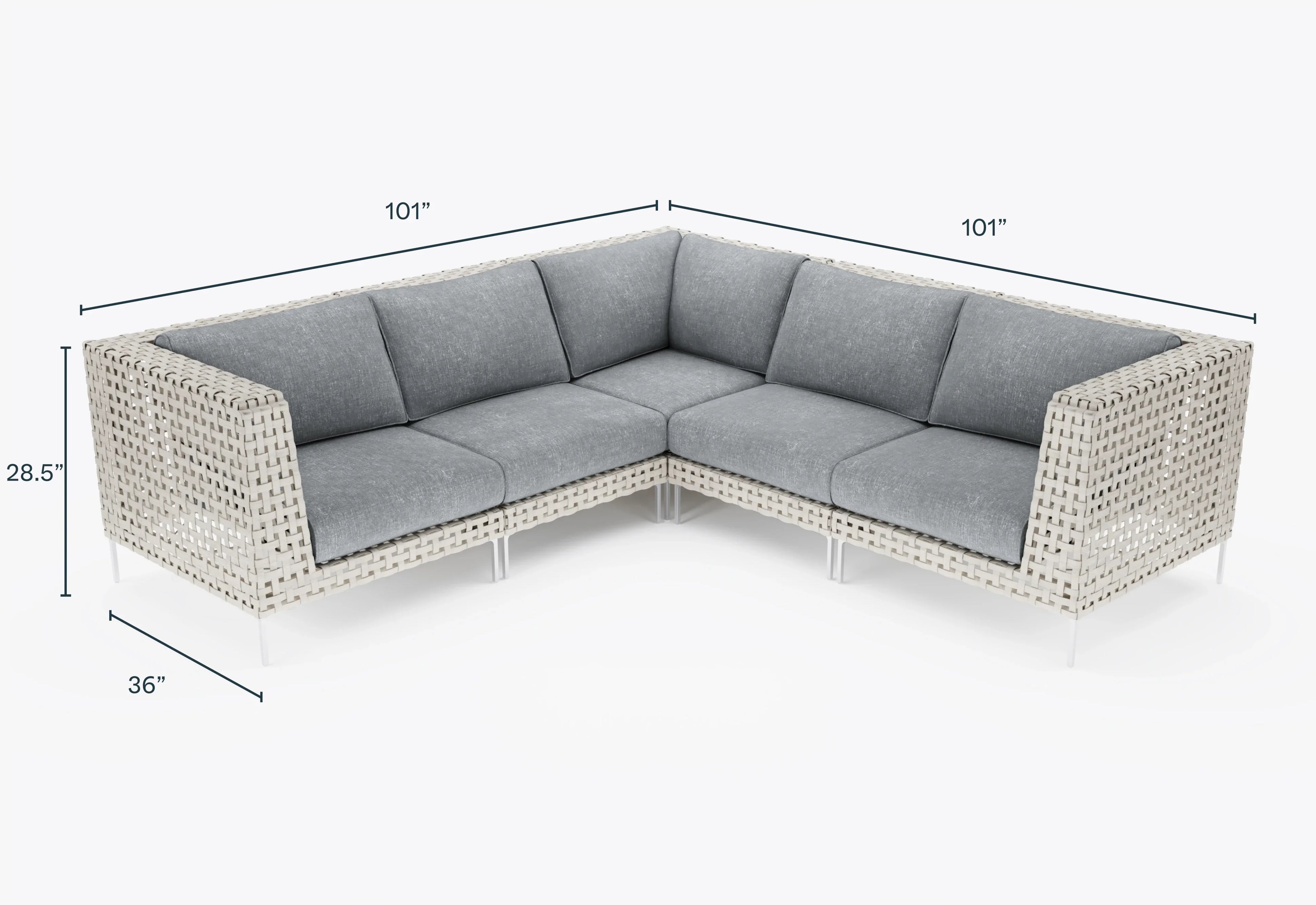 Canapé d'angle d'extérieur en résine tressée ajourée - 5 places