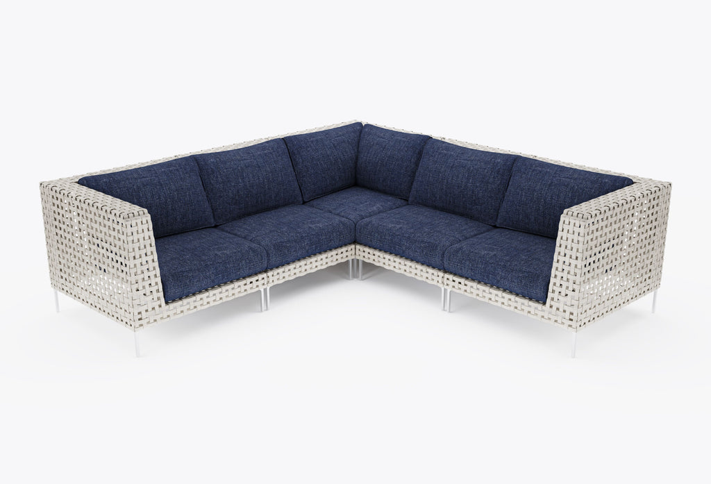 Canapé d'angle d'extérieur en résine tressée ajourée - 5 places
