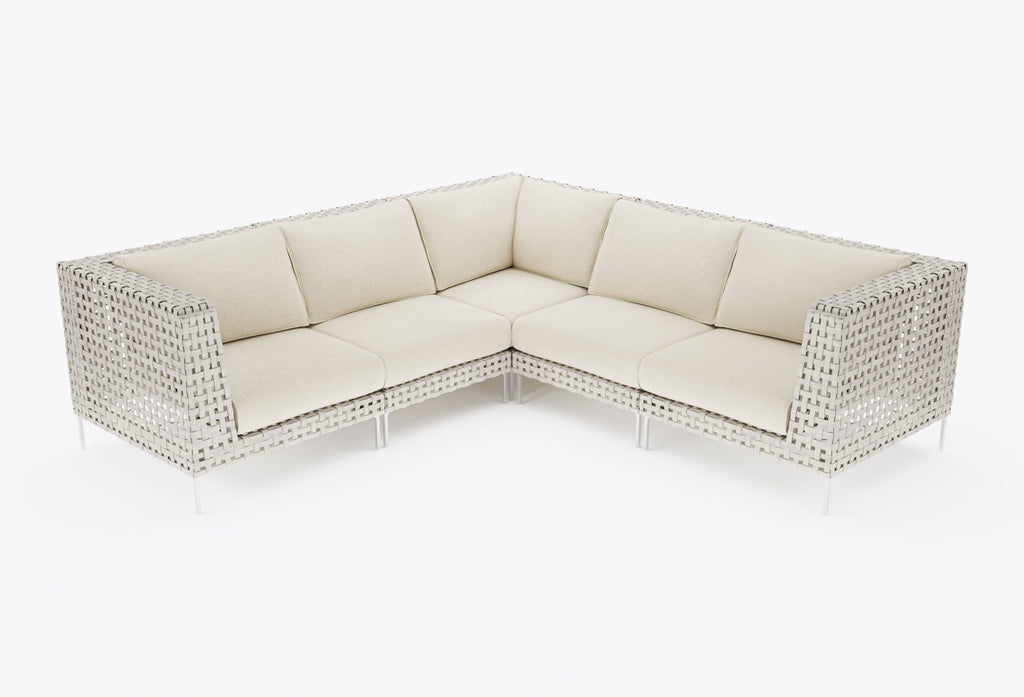 Canapé d'angle d'extérieur en résine tressée ajourée - 5 places