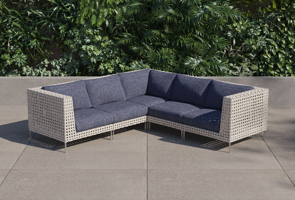 Canapé d'angle d'extérieur en résine tressée ajourée - 5 places