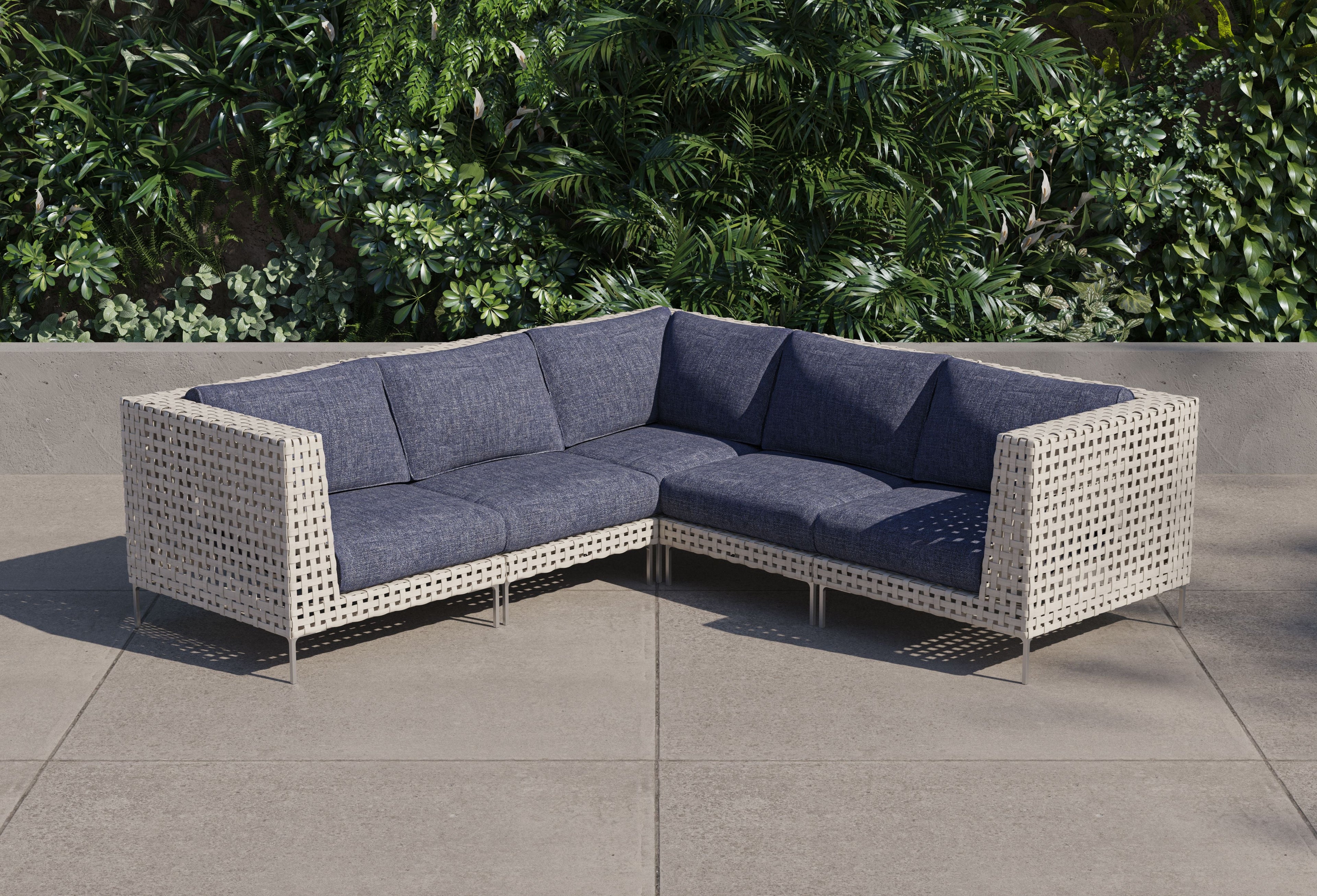 Canapé d'angle d'extérieur en résine tressée ajourée - 5 places