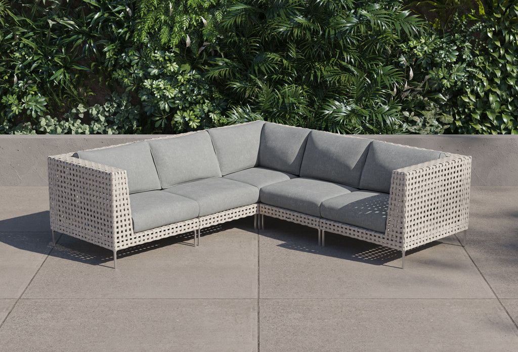 Canapé d'angle d'extérieur en résine tressée ajourée - 5 places