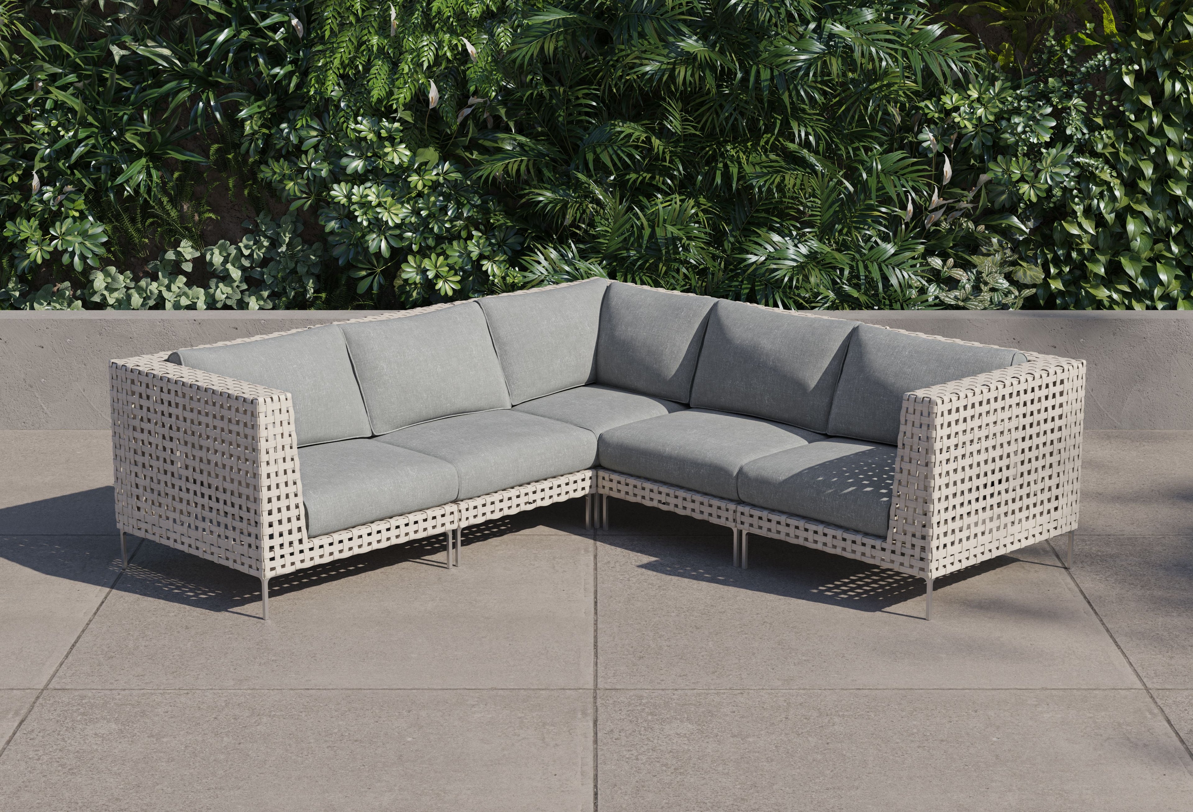 Canapé d'angle d'extérieur en résine tressée ajourée - 5 places