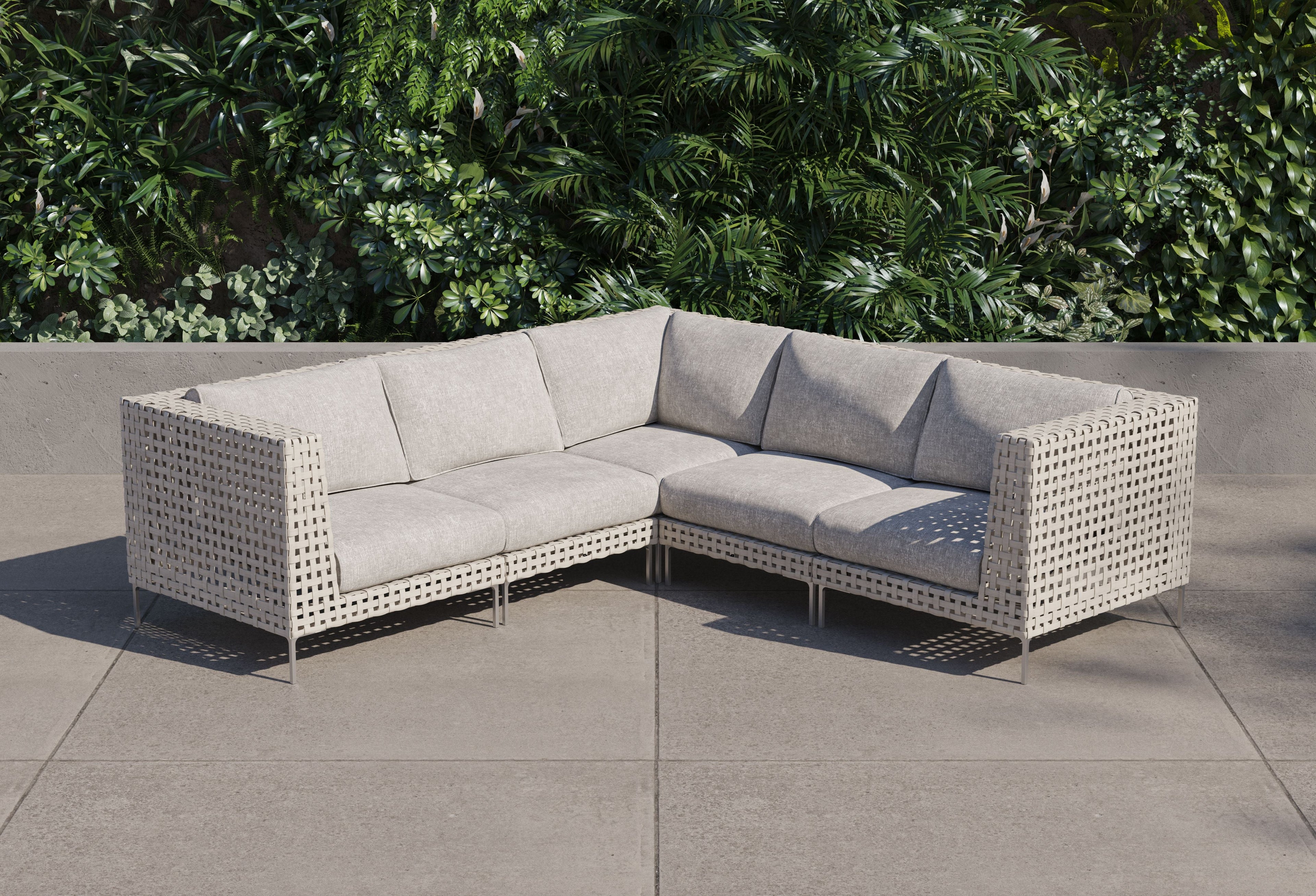 Canapé d'angle d'extérieur en résine tressée ajourée - 5 places