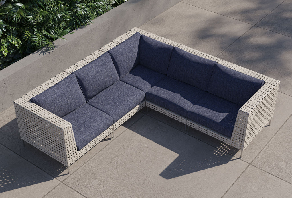 Canapé d'angle d'extérieur en résine tressée ajourée - 5 places
