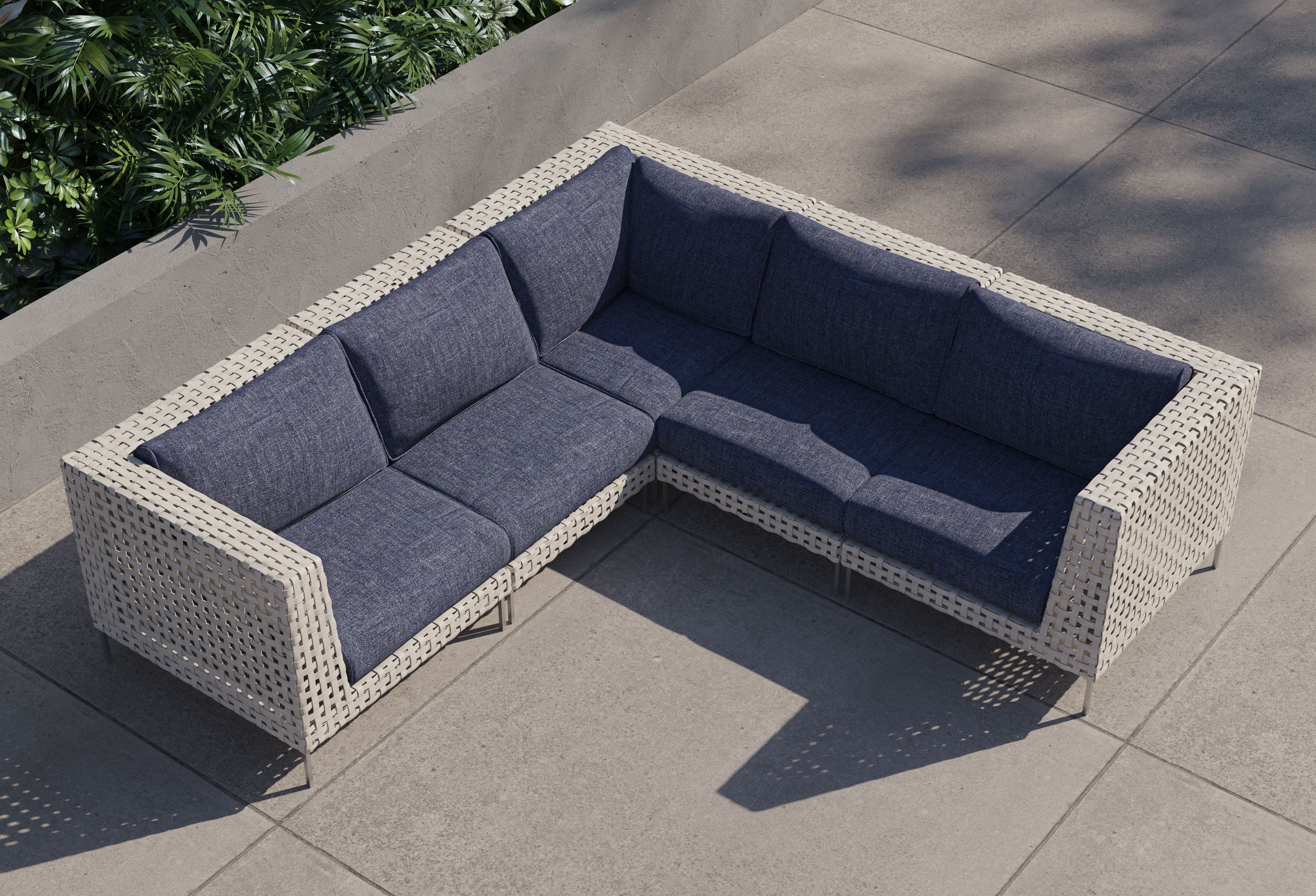 Canapé d'angle d'extérieur en résine tressée ajourée - 5 places