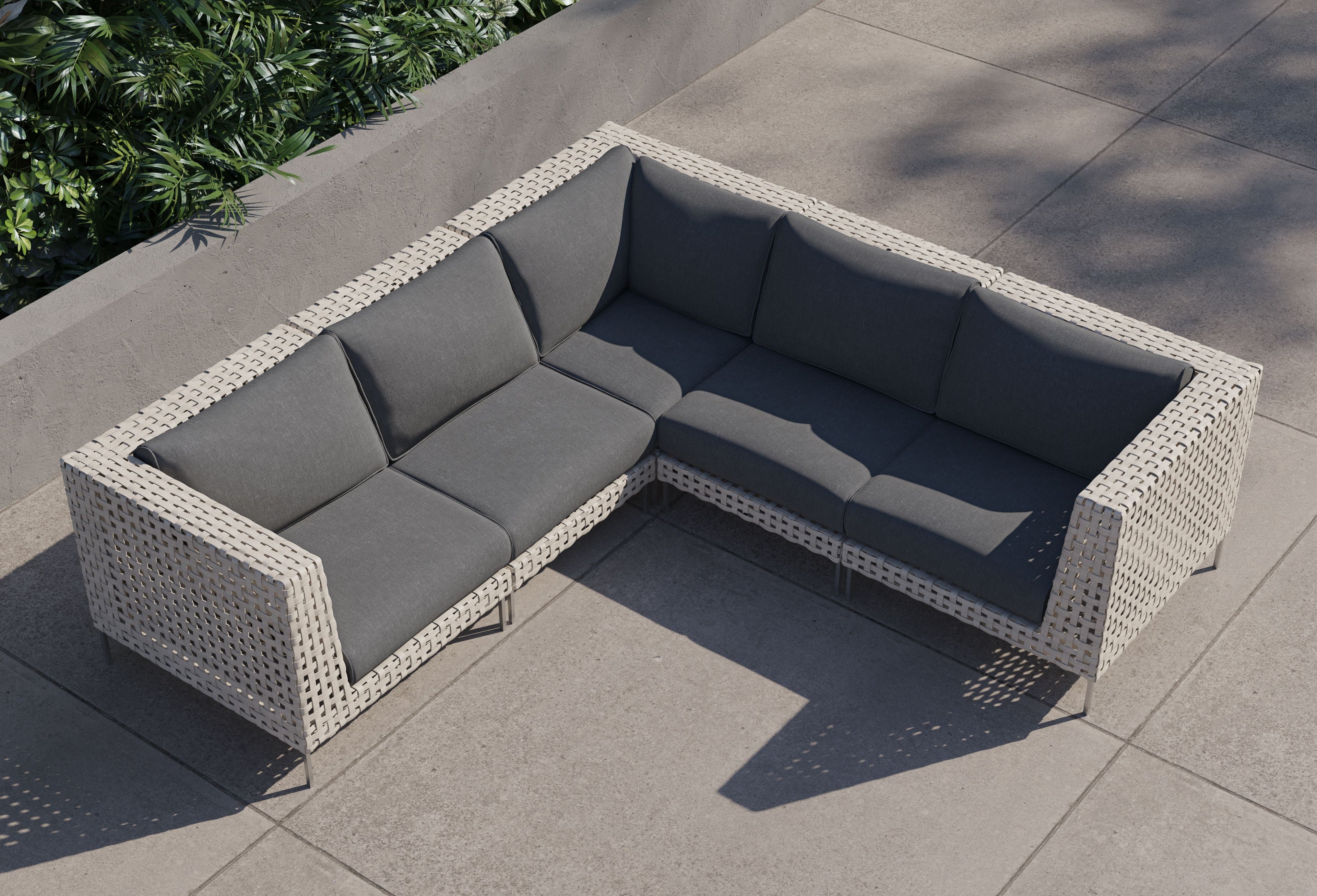 Canapé d'angle d'extérieur en résine tressée ajourée - 5 places