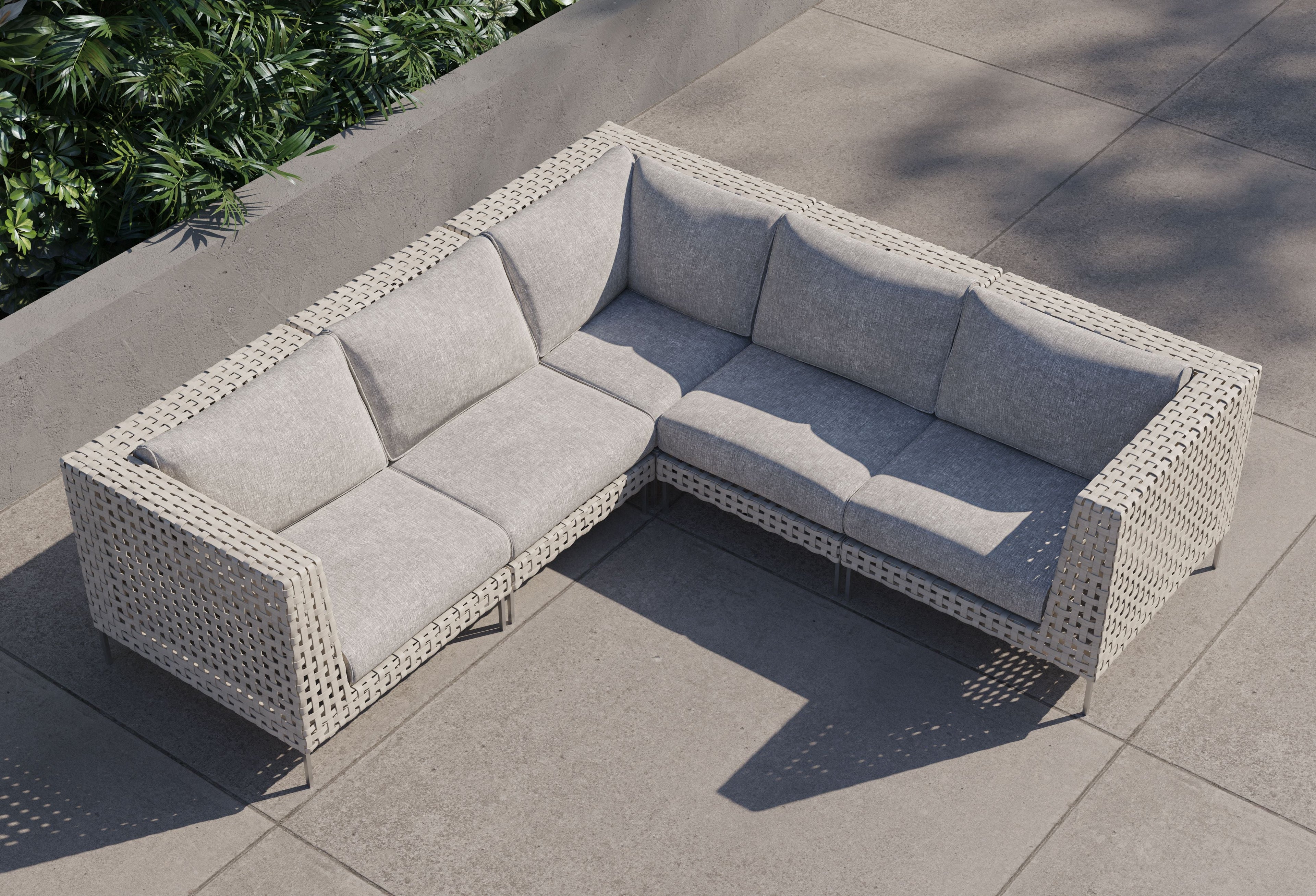 Canapé d'angle d'extérieur en résine tressée ajourée - 5 places