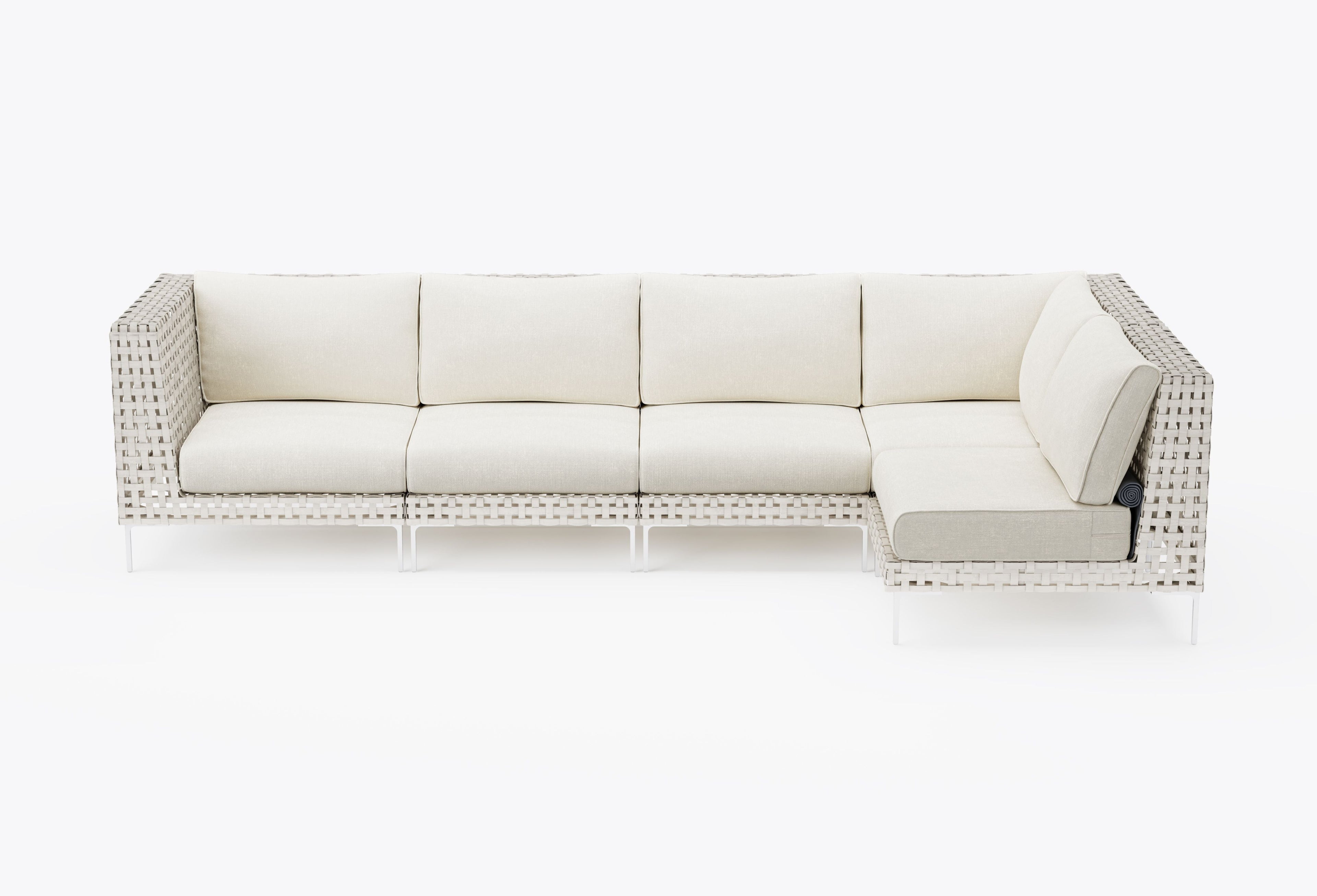 Canapé d'angle d'extérieur en résine tressée ajourée - 5 places