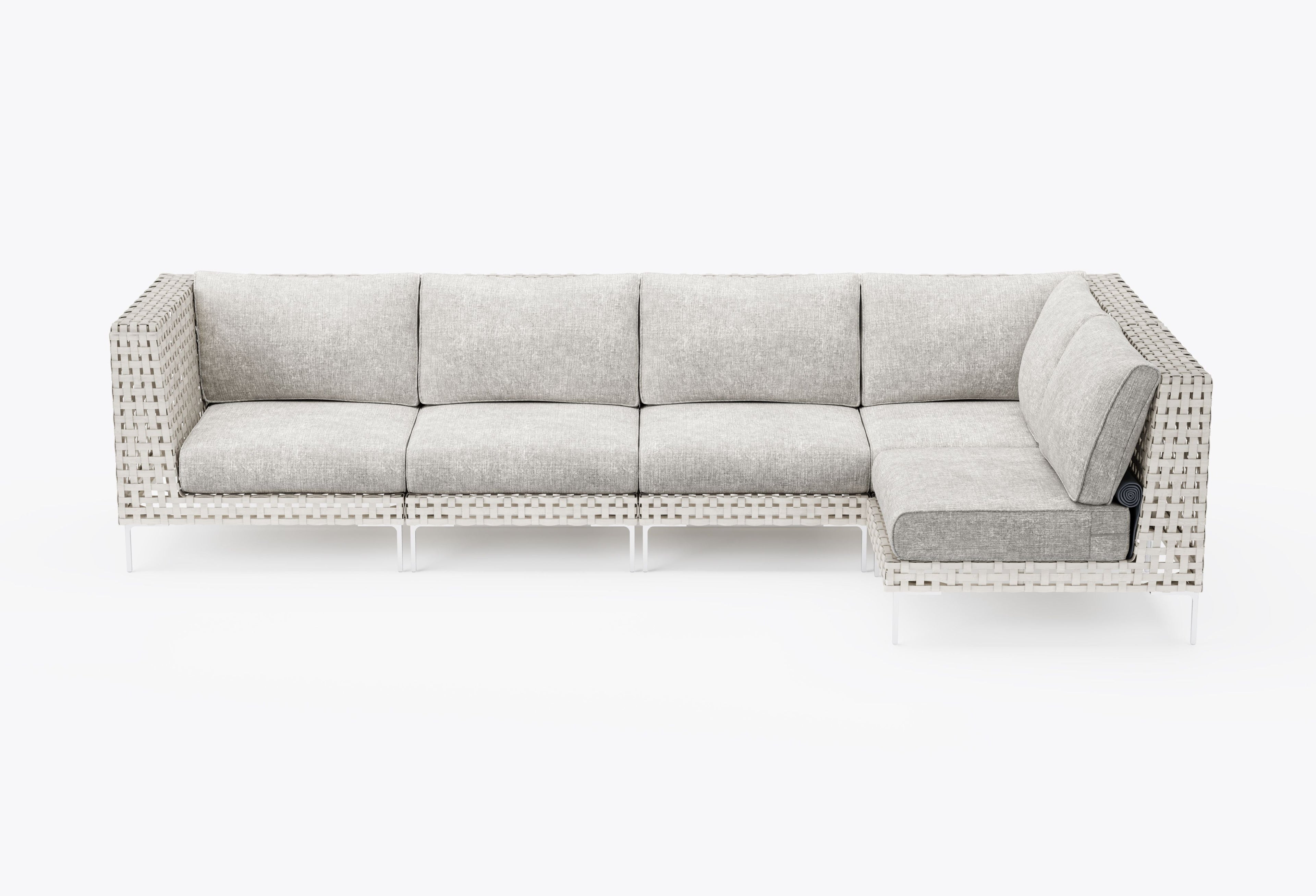 Canapé d'angle d'extérieur en résine tressée ajourée - 5 places