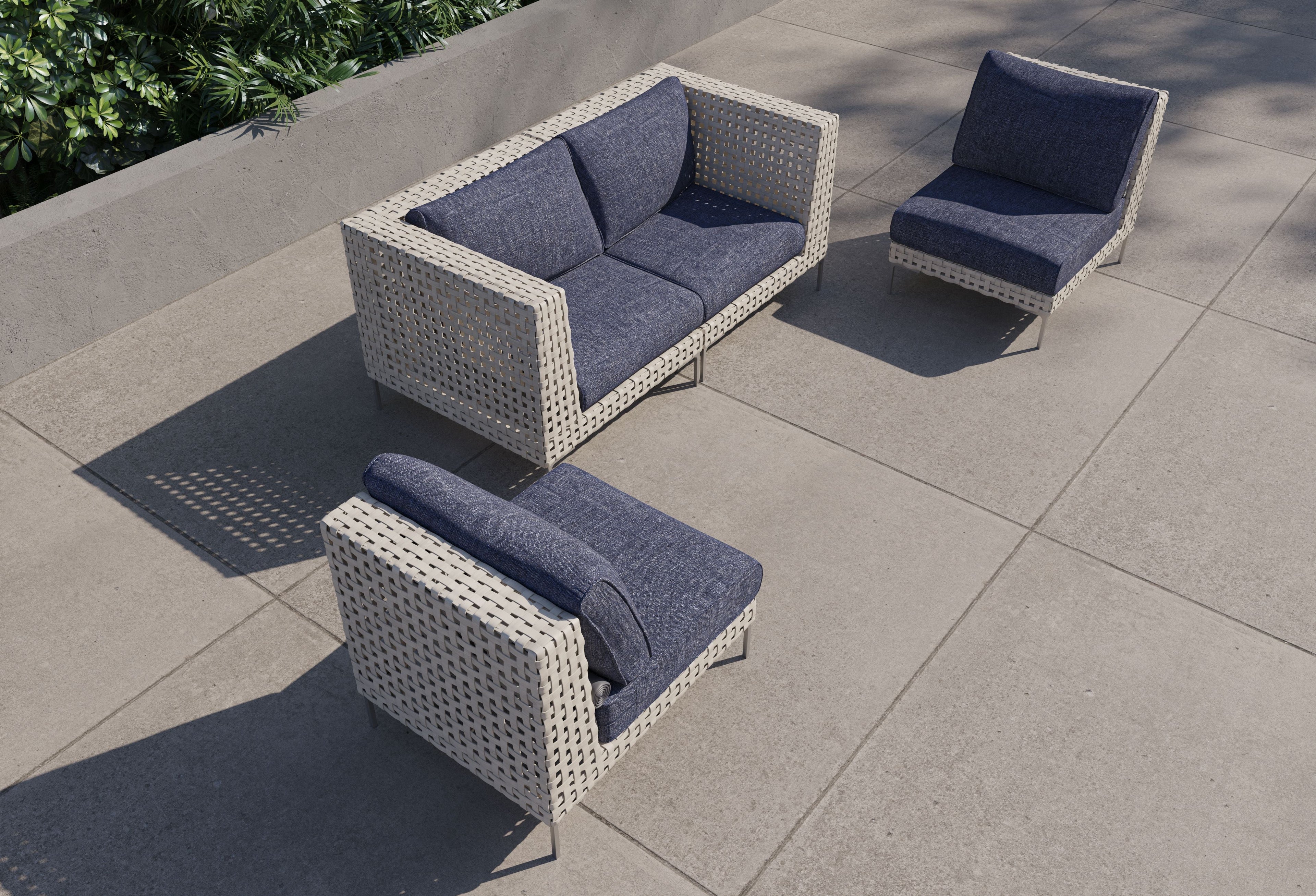 Canapé d'extérieur 4 places en résine tressée ajourée avec fauteuils sans accoudoirs