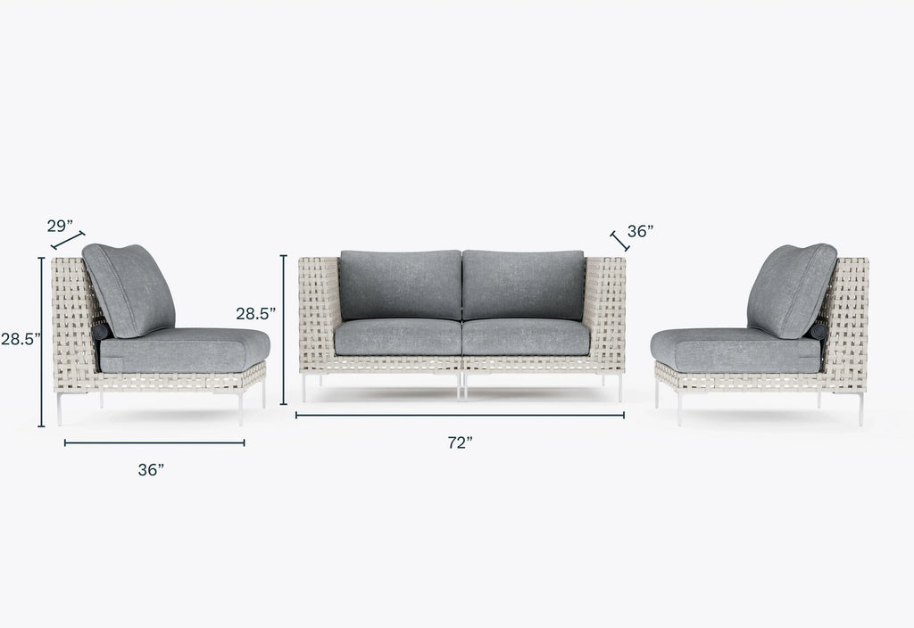 Canapé d'extérieur 4 places en résine tressée ajourée avec fauteuils sans accoudoirs