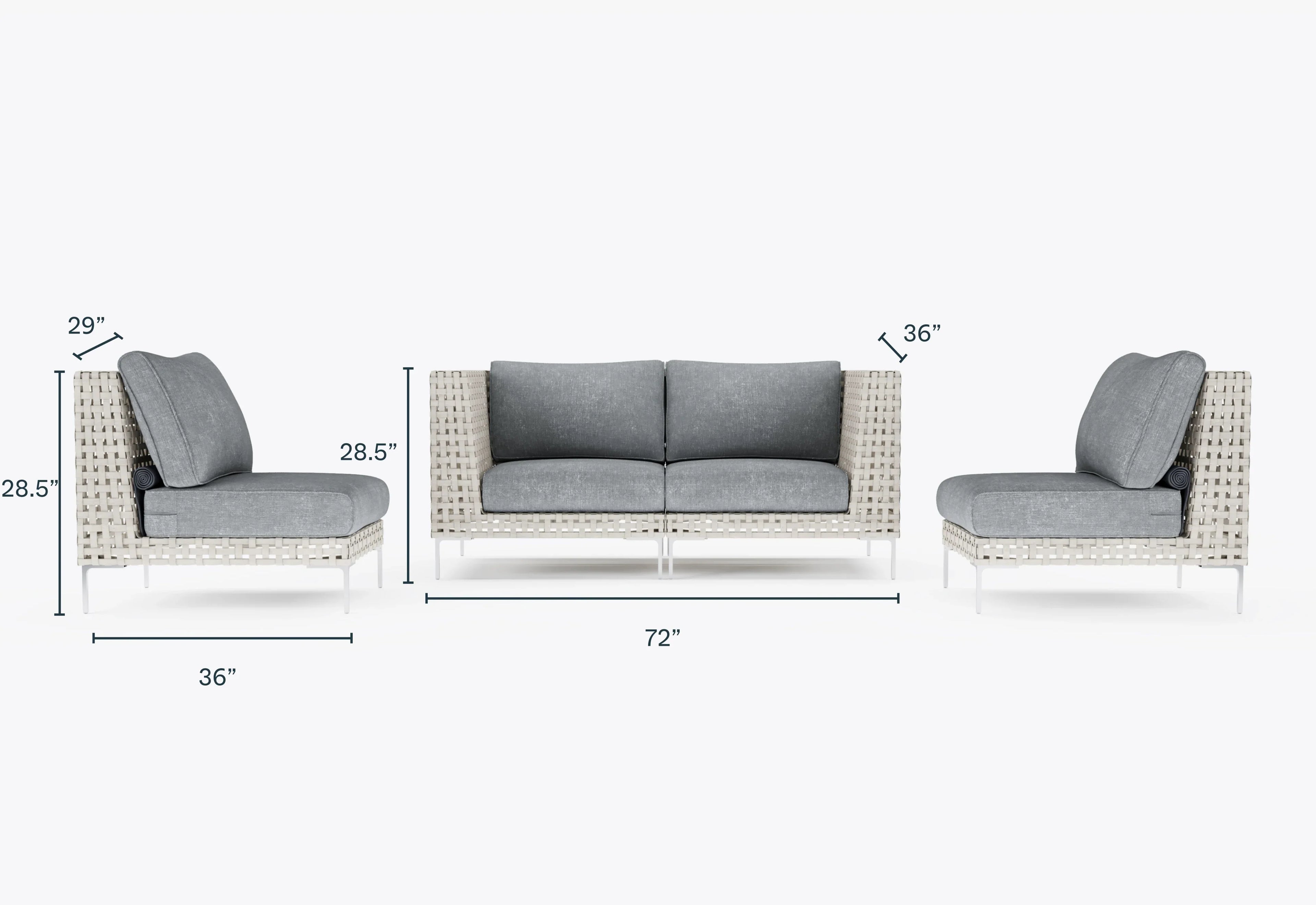 Canapé d'extérieur 4 places en résine tressée ajourée avec fauteuils sans accoudoirs