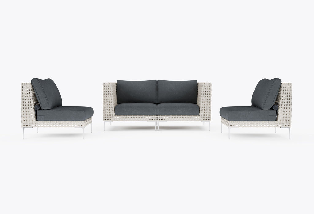 Canapé d'extérieur 4 places en résine tressée ajourée avec fauteuils sans accoudoirs