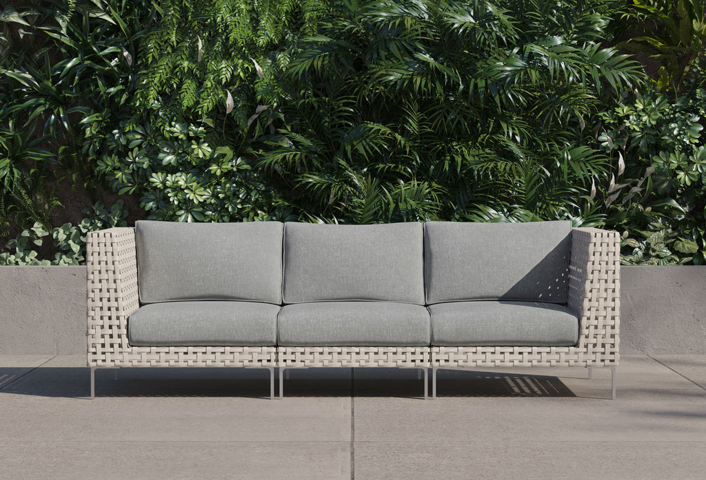Canapé d'extérieur 3 places en résine tressée ajourée
