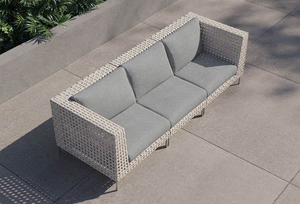 Canapé d'extérieur 3 places en résine tressée ajourée