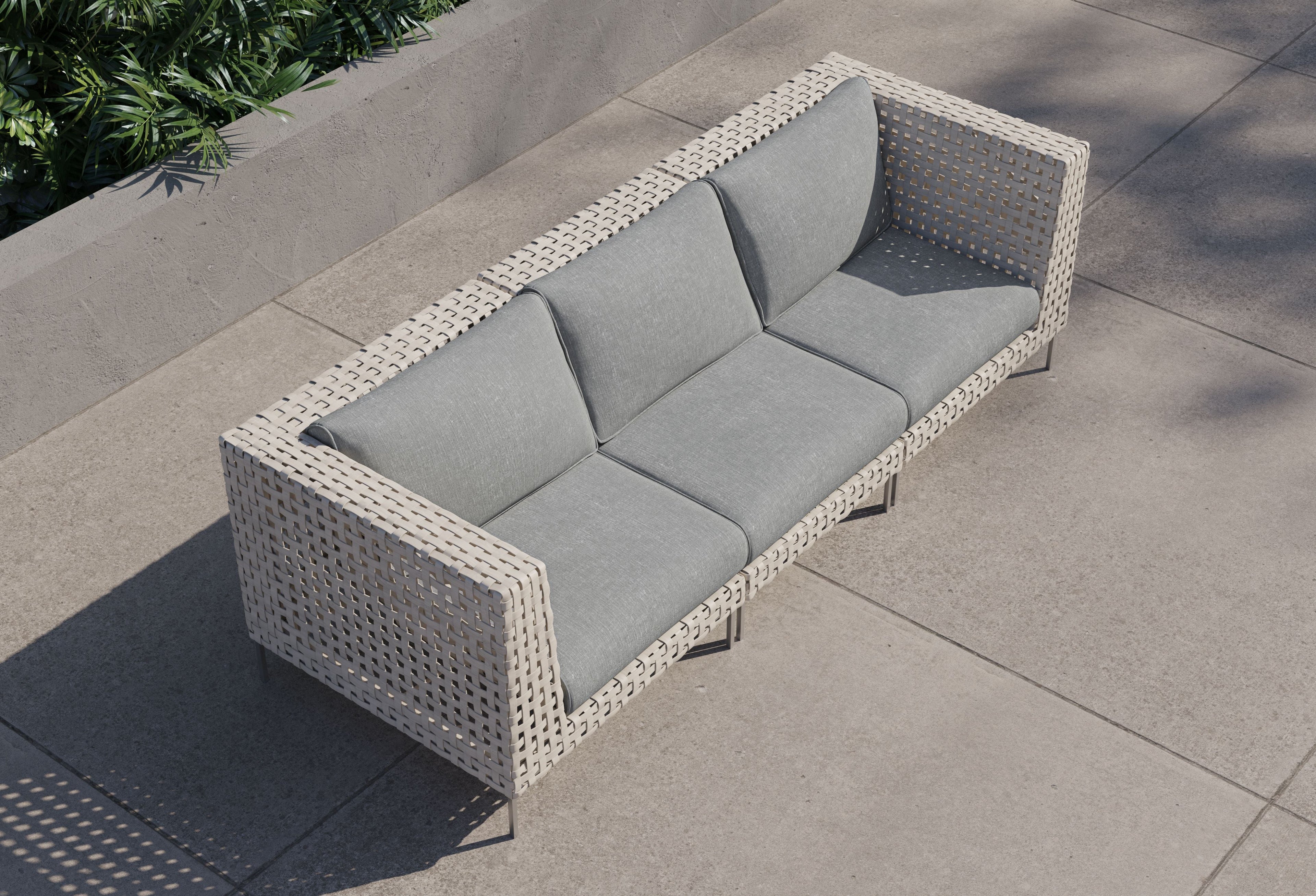 Canapé d'extérieur 3 places en résine tressée ajourée