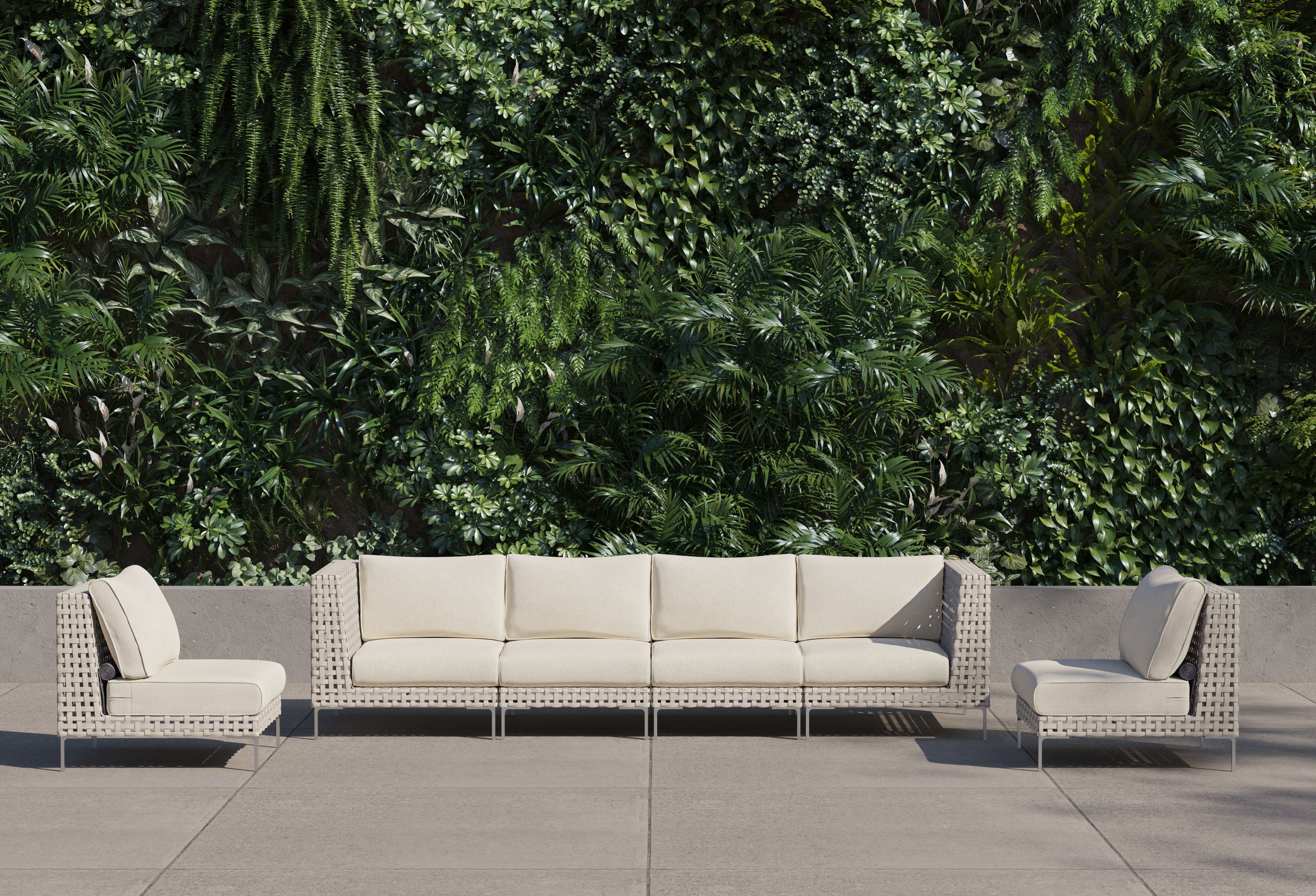 Canapé d'extérieur en résine tressée ajourée avec fauteuils sans accoudoirs - 6 places