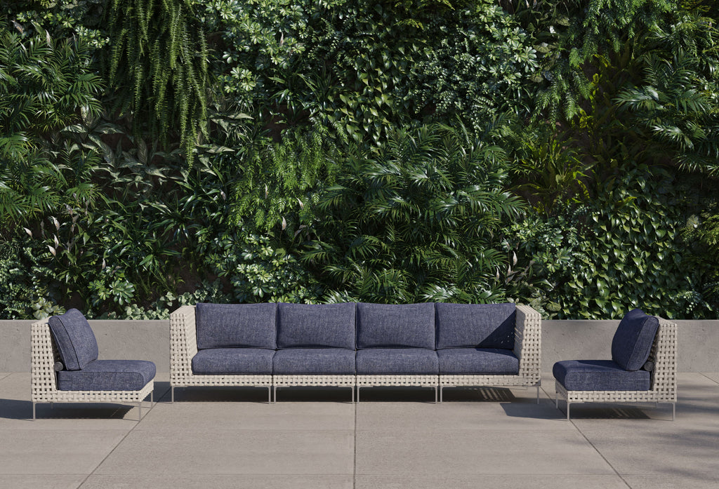 Canapé d'extérieur en résine tressée ajourée avec fauteuils sans accoudoirs - 6 places