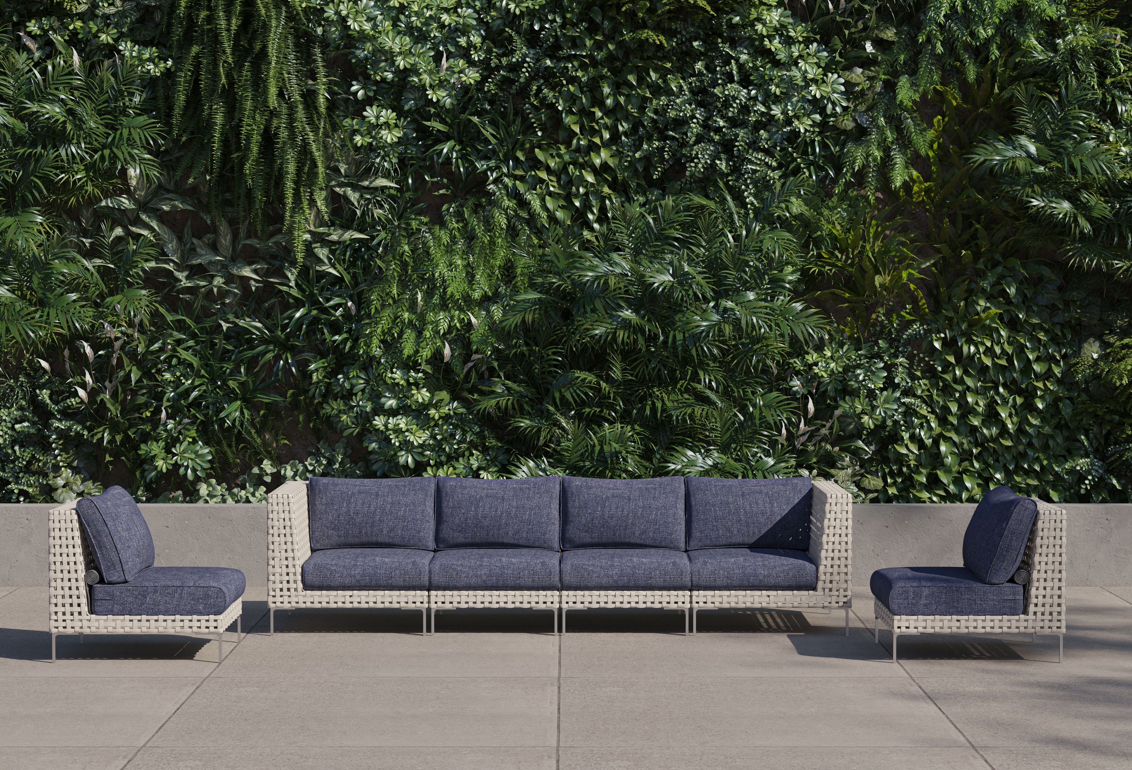 Canapé d'extérieur en résine tressée ajourée avec fauteuils sans accoudoirs - 6 places