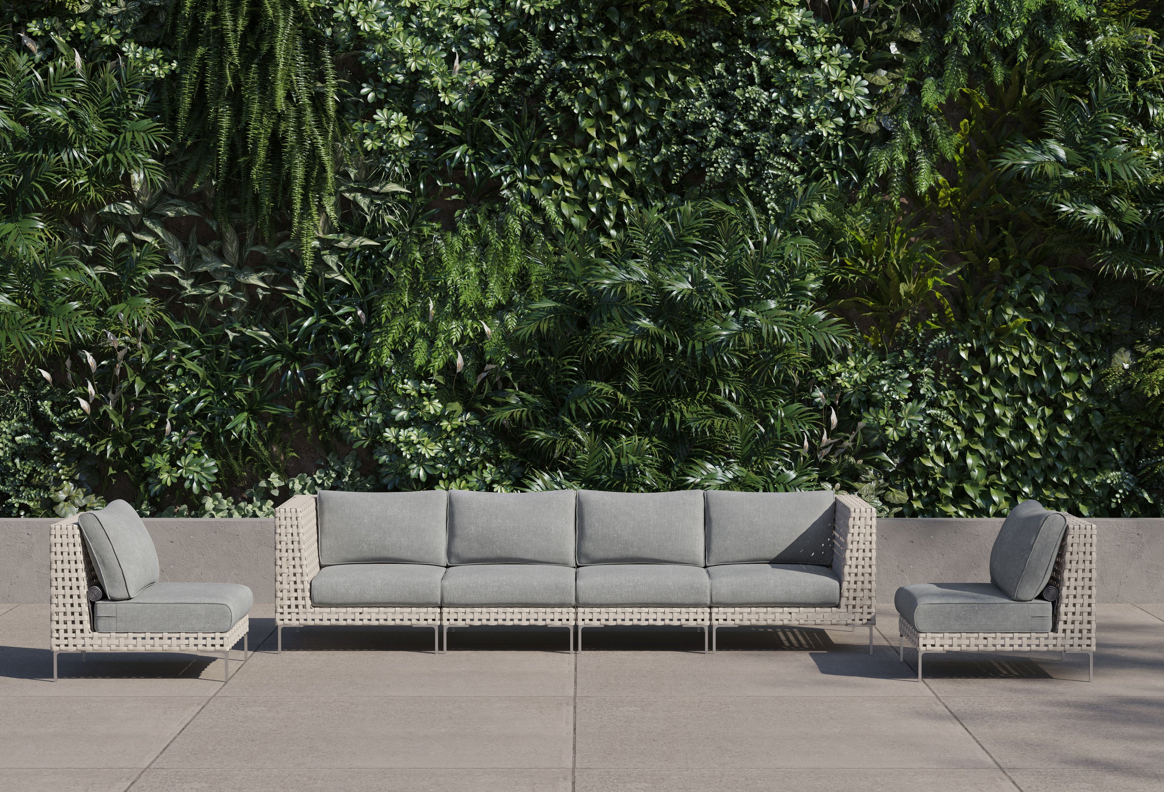 Canapé d'extérieur en résine tressée ajourée avec fauteuils sans accoudoirs - 6 places