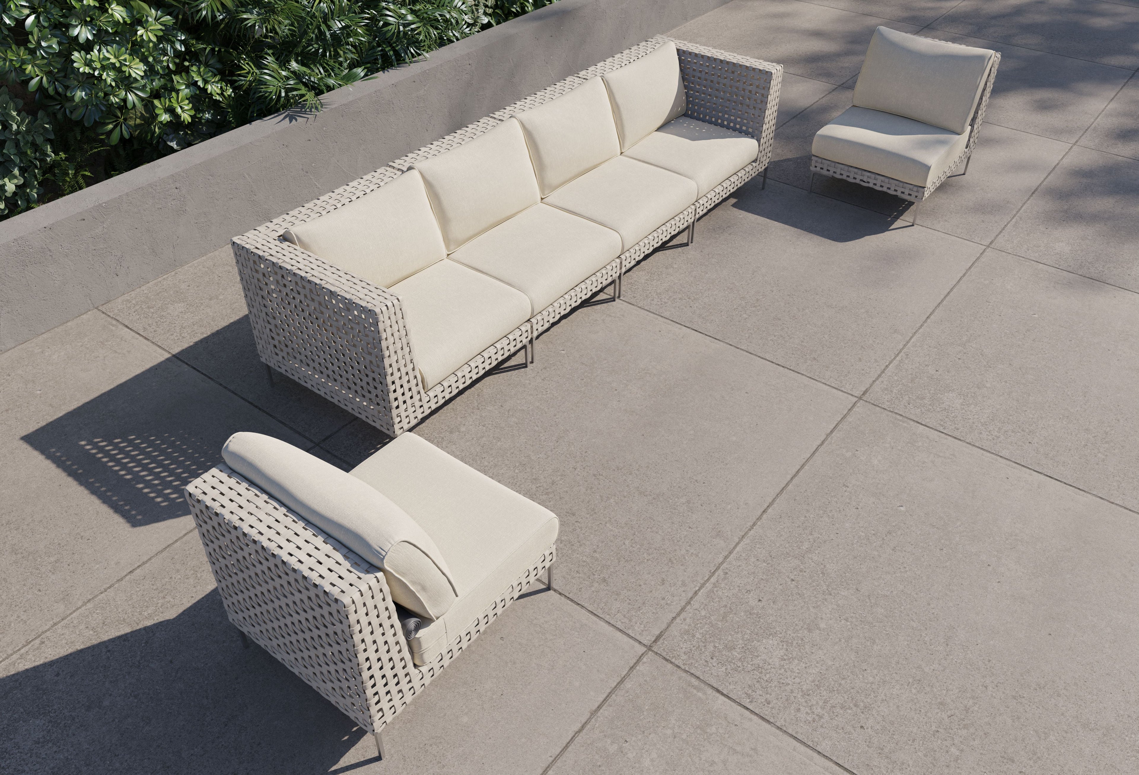 Canapé d'extérieur en résine tressée ajourée avec fauteuils sans accoudoirs - 6 places