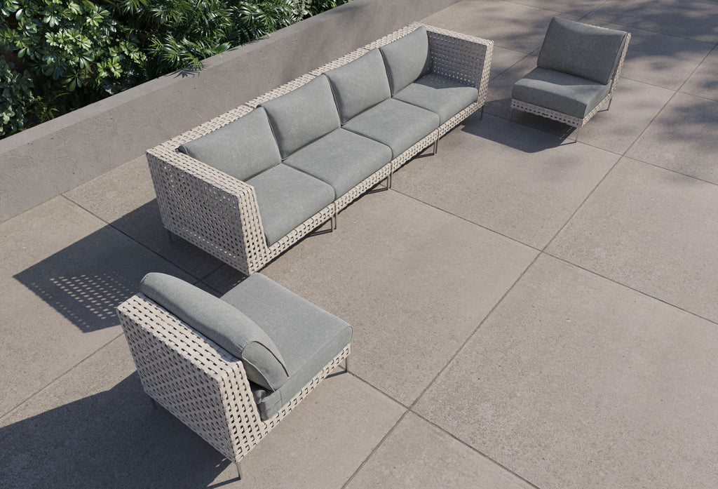 Canapé d'extérieur en résine tressée ajourée avec fauteuils sans accoudoirs - 6 places