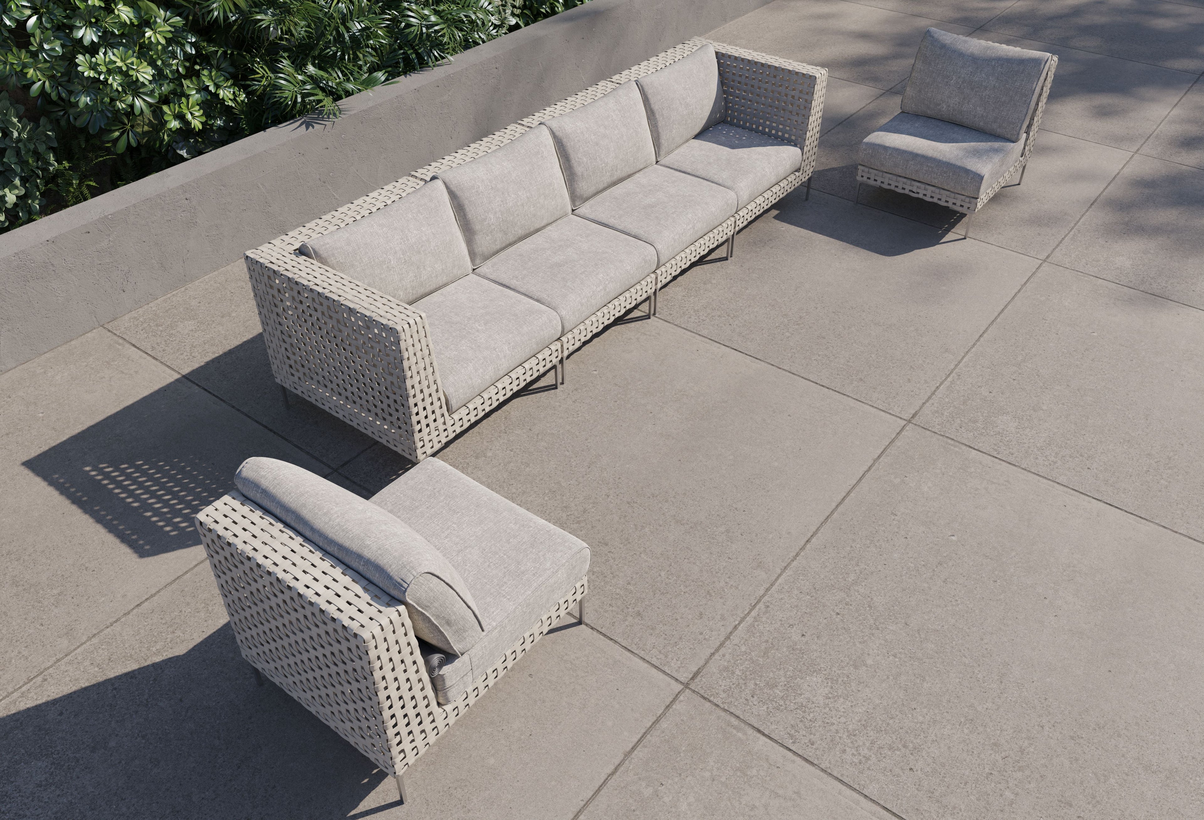 Canapé d'extérieur en résine tressée ajourée avec fauteuils sans accoudoirs - 6 places