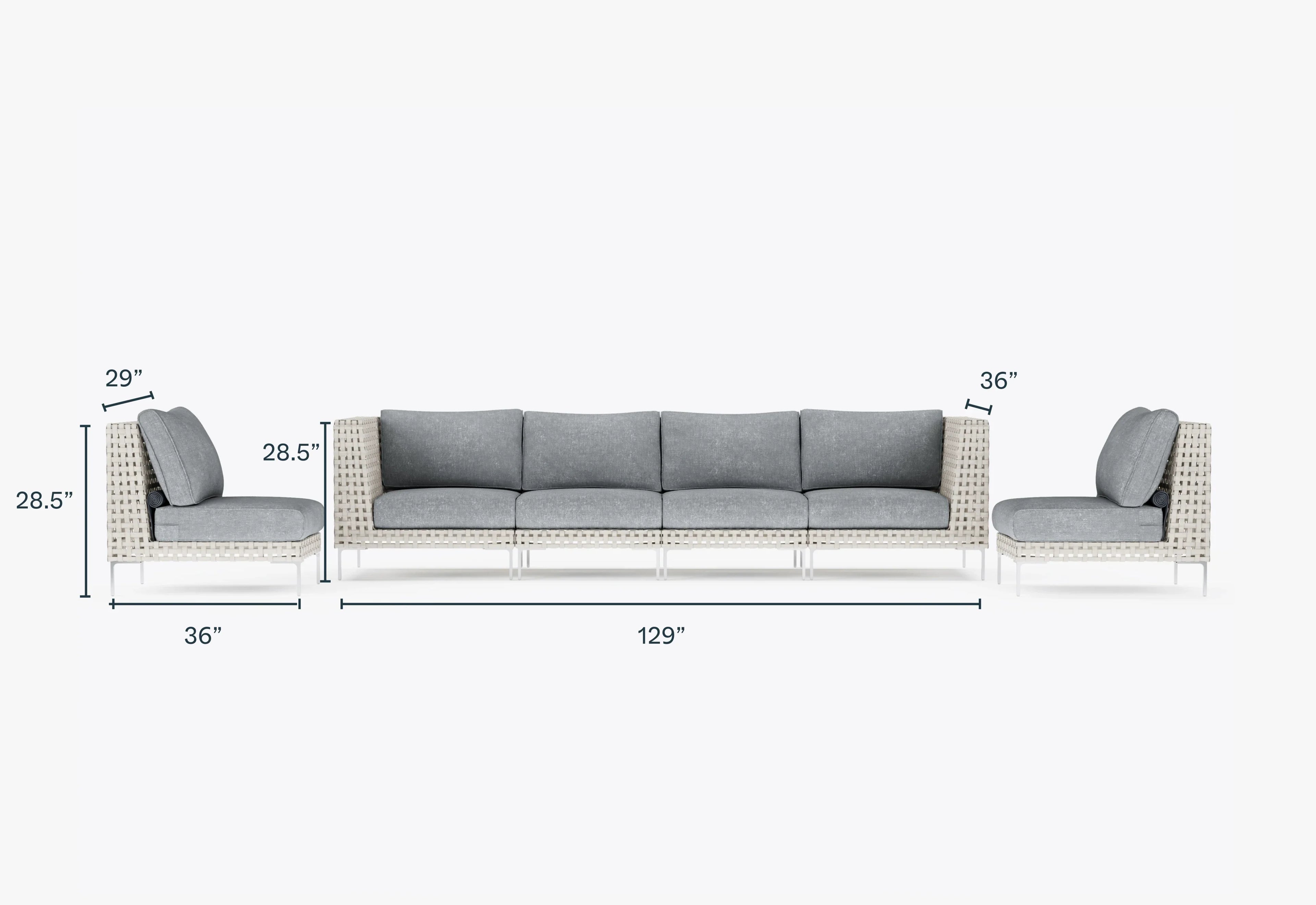 Canapé d'extérieur en résine tressée ajourée avec fauteuils sans accoudoirs - 6 places