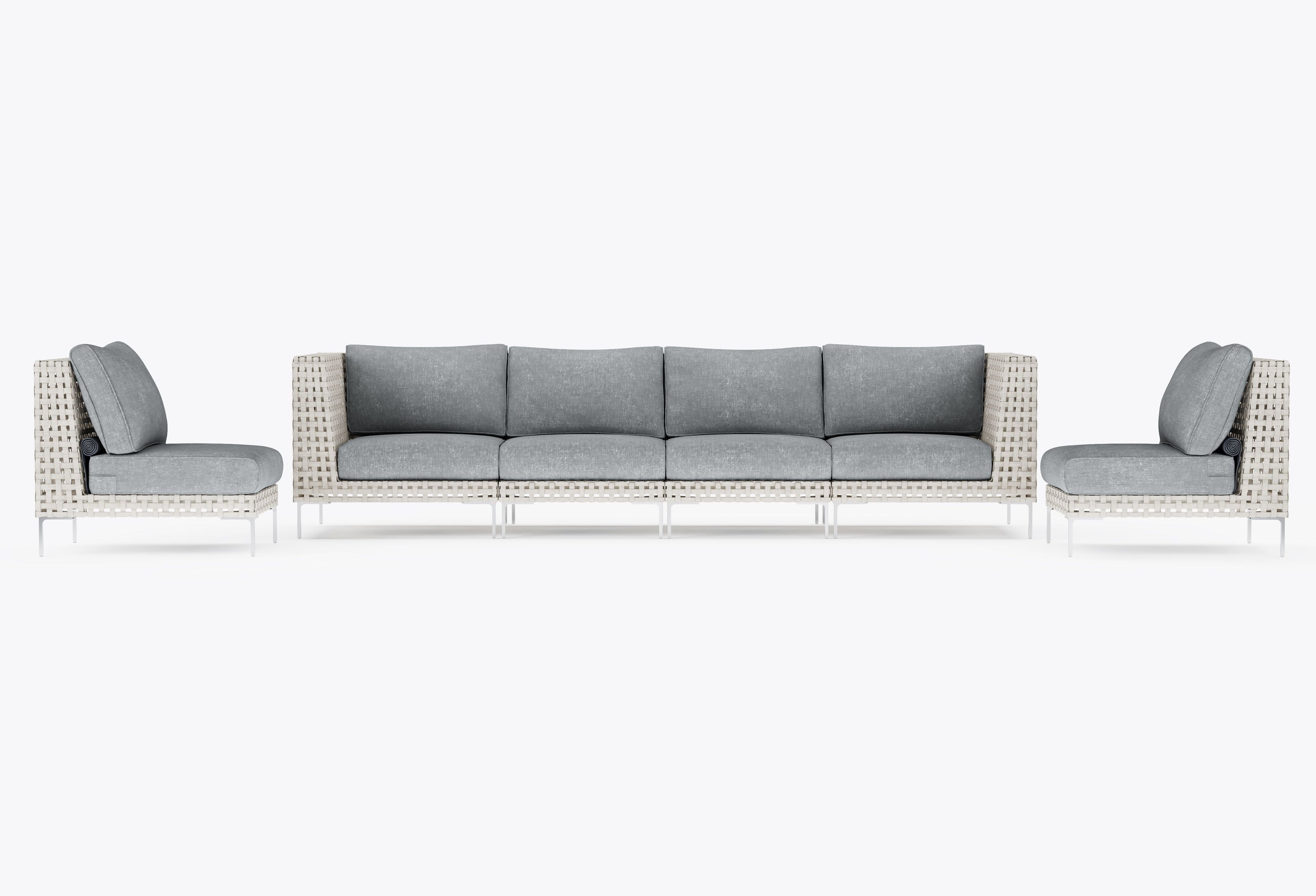 Canapé d'extérieur en résine tressée ajourée avec fauteuils sans accoudoirs - 6 places