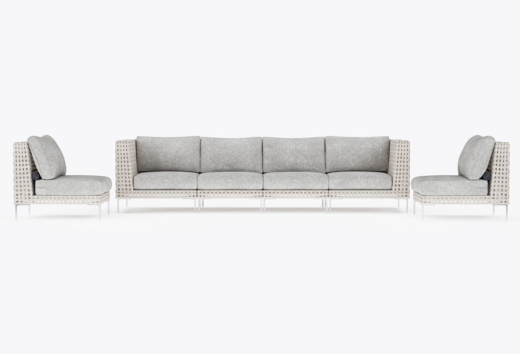 Canapé d'extérieur en résine tressée ajourée avec fauteuils sans accoudoirs - 6 places