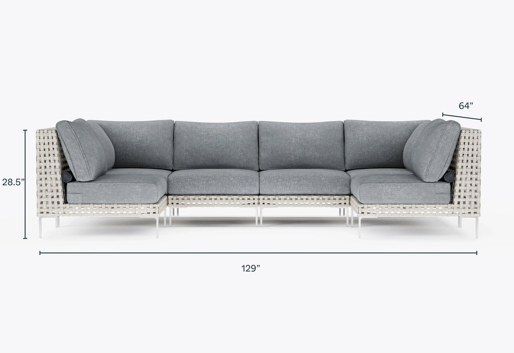 Canapé d'angle d'extérieur en résine tressée ajourée en forme de U - 6 places