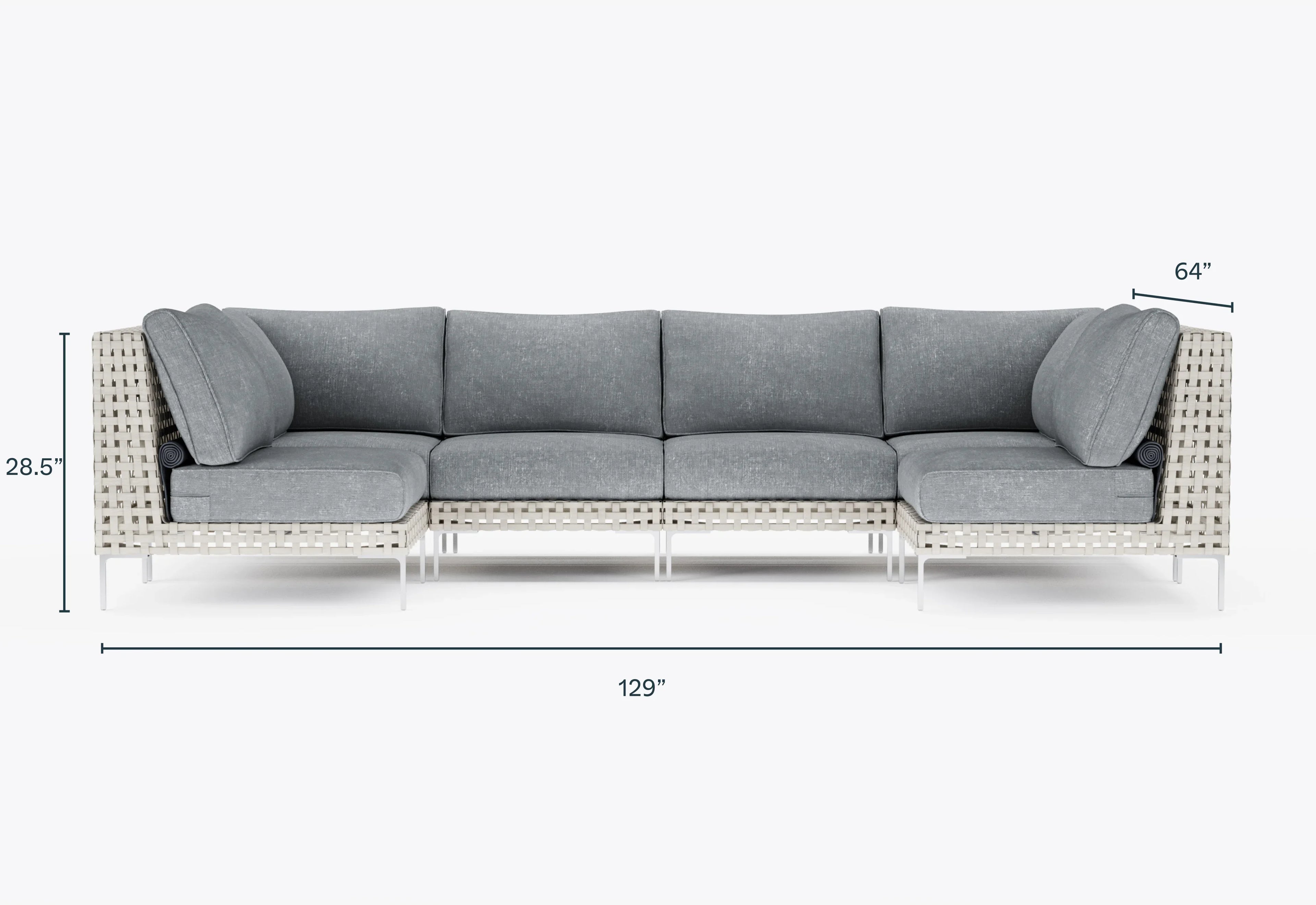 Canapé d'angle d'extérieur en résine tressée ajourée en forme de U - 6 places