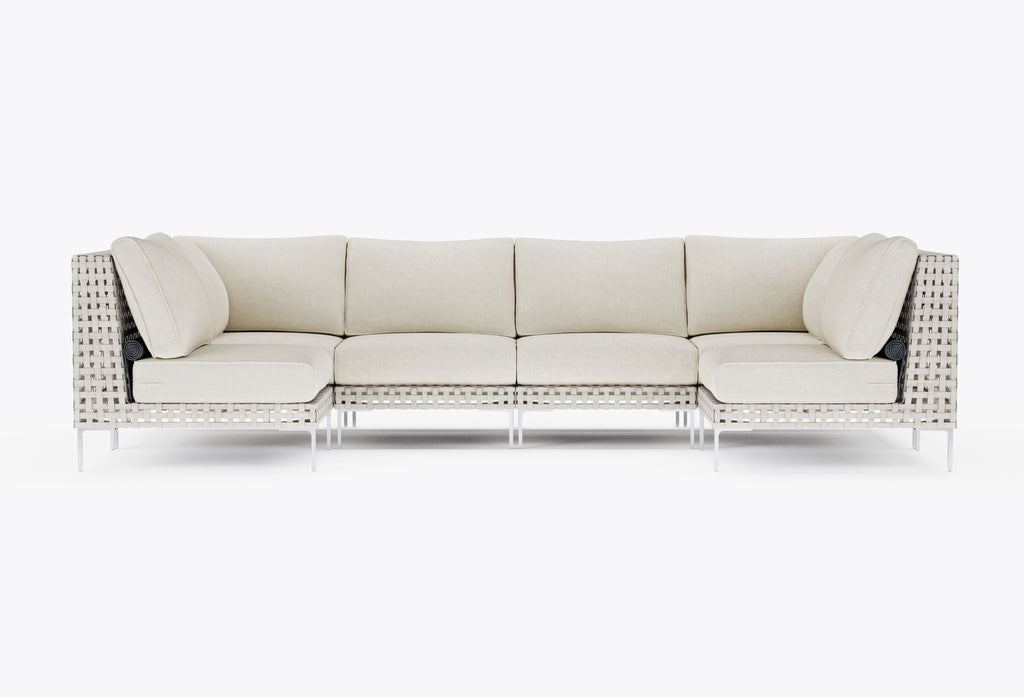 Canapé d'angle d'extérieur en résine tressée ajourée en forme de U - 6 places