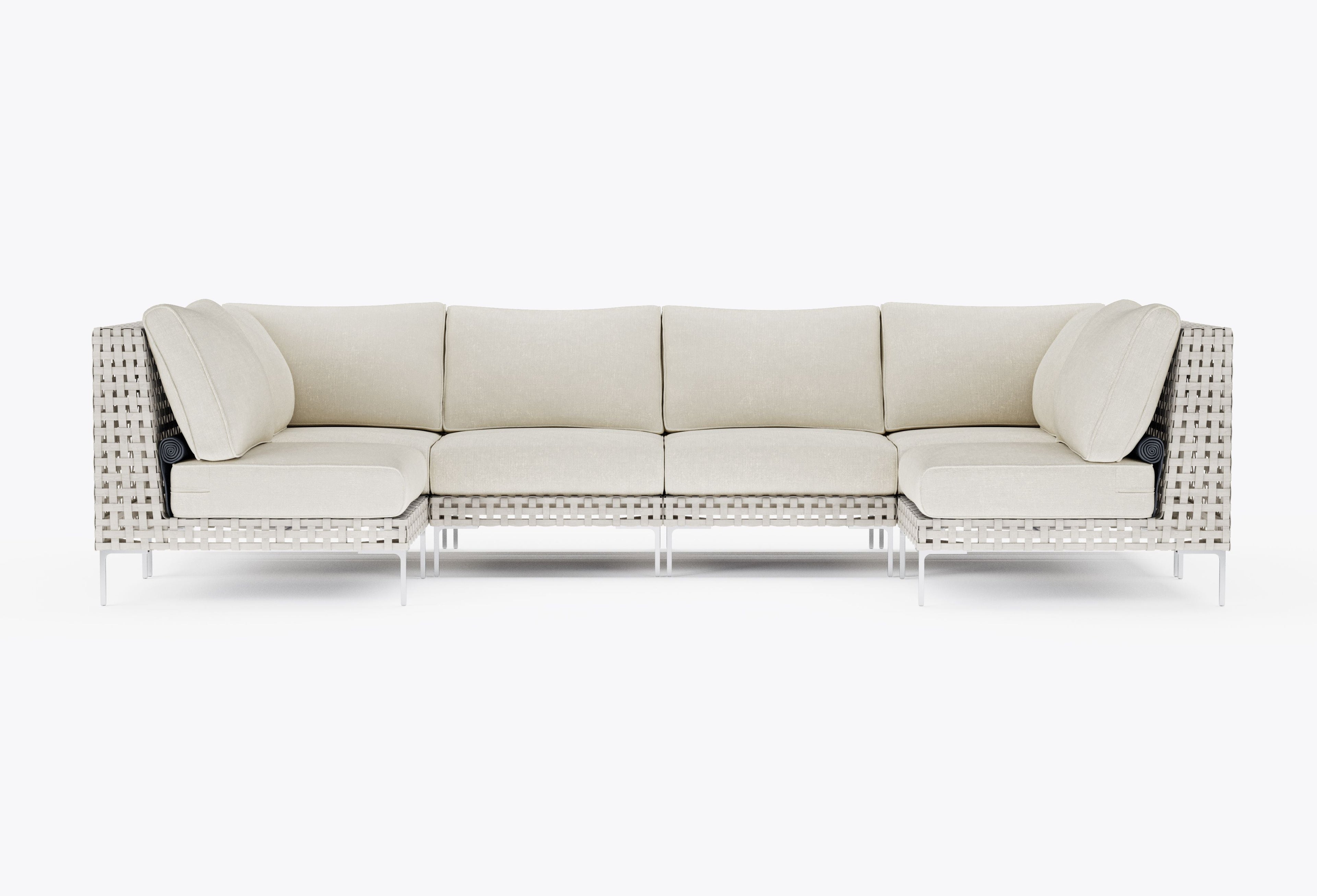 Canapé d'angle d'extérieur en résine tressée ajourée en forme de U - 6 places