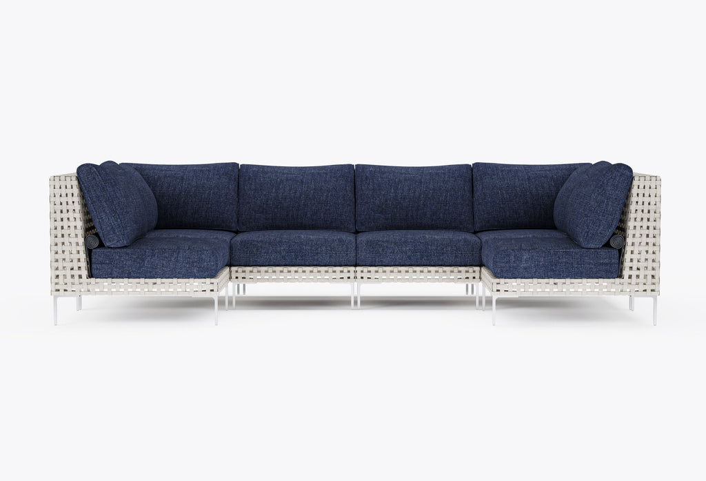 Canapé d'angle d'extérieur en résine tressée ajourée en forme de U - 6 places