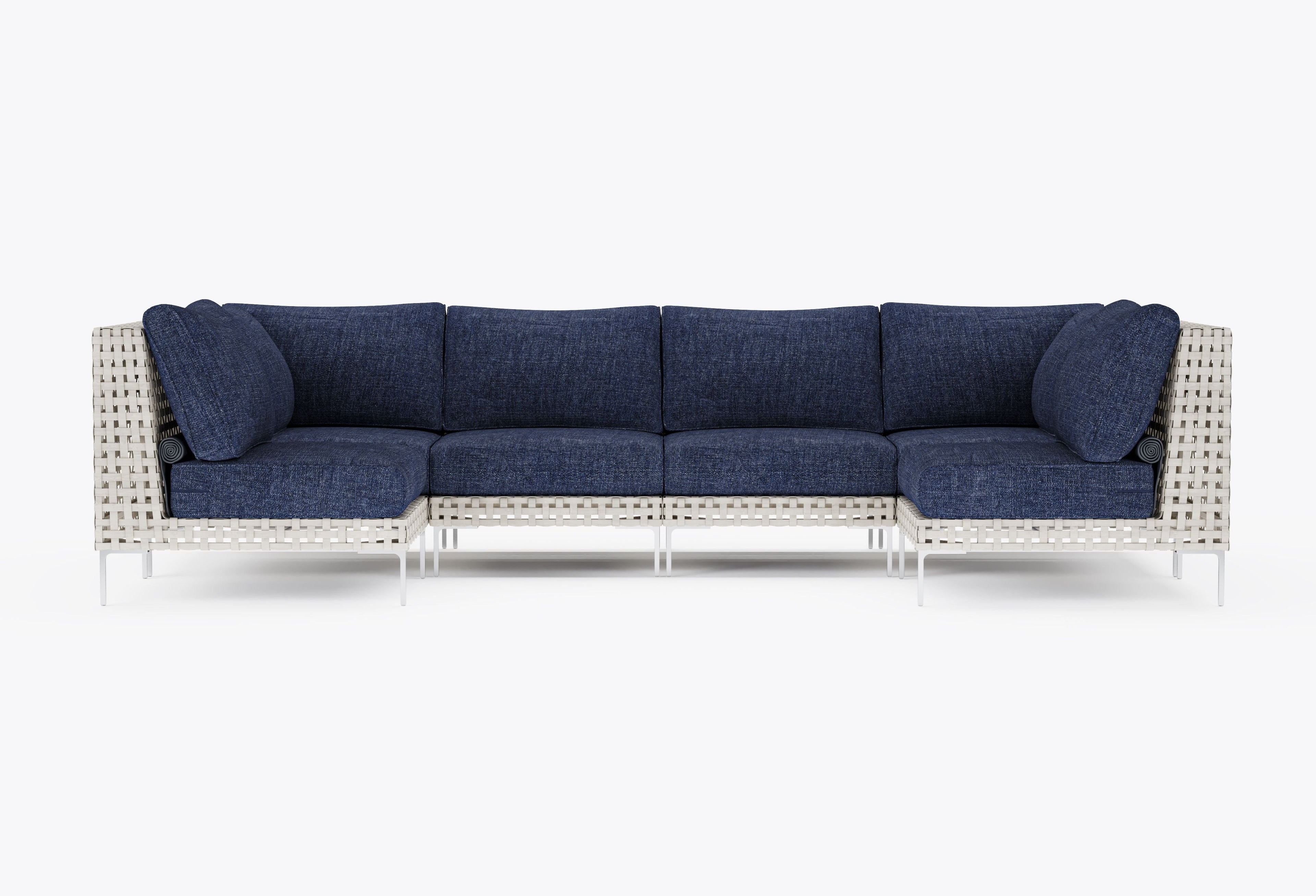 Canapé d'angle d'extérieur en résine tressée ajourée en forme de U - 6 places