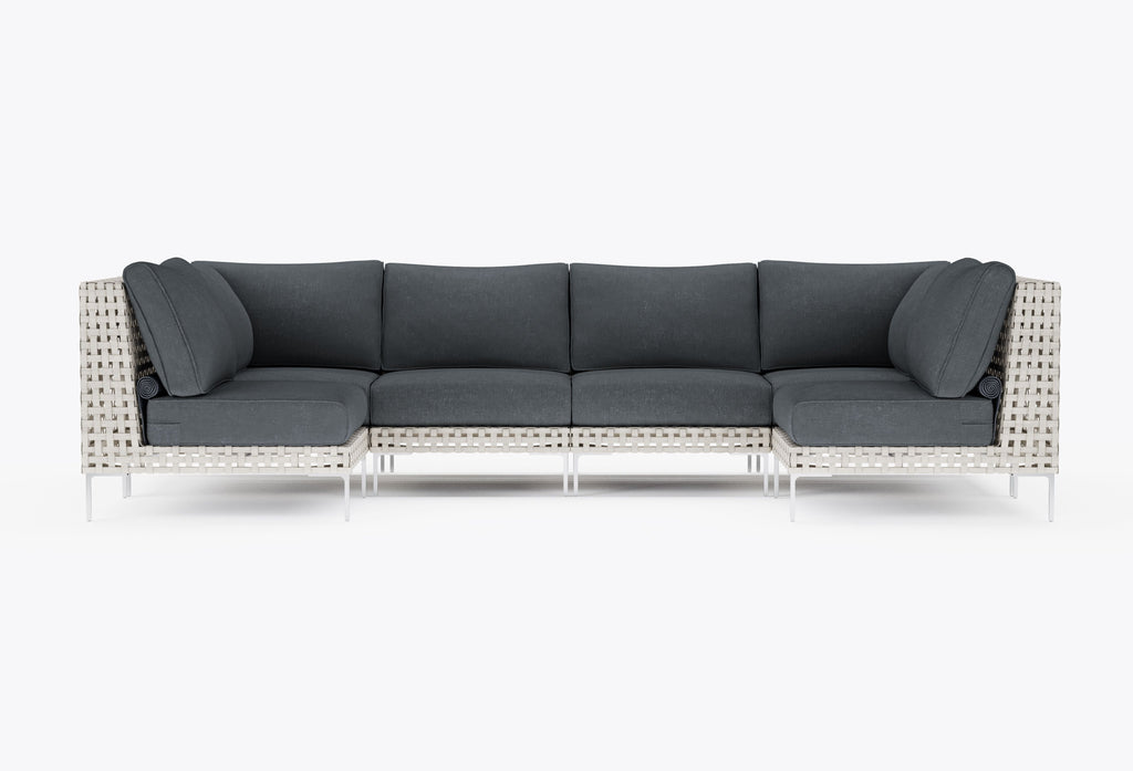 Canapé d'angle d'extérieur en résine tressée ajourée en forme de U - 6 places