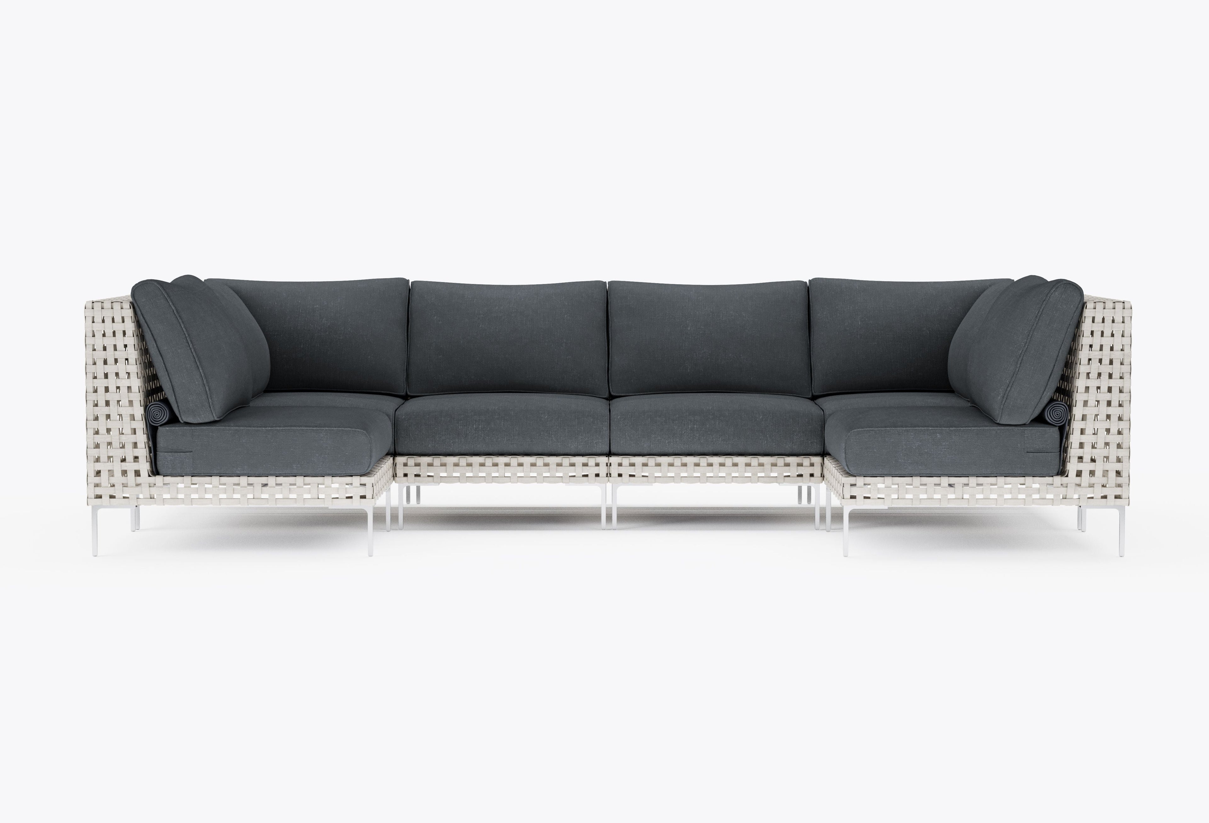 Canapé d'angle d'extérieur en résine tressée ajourée en forme de U - 6 places