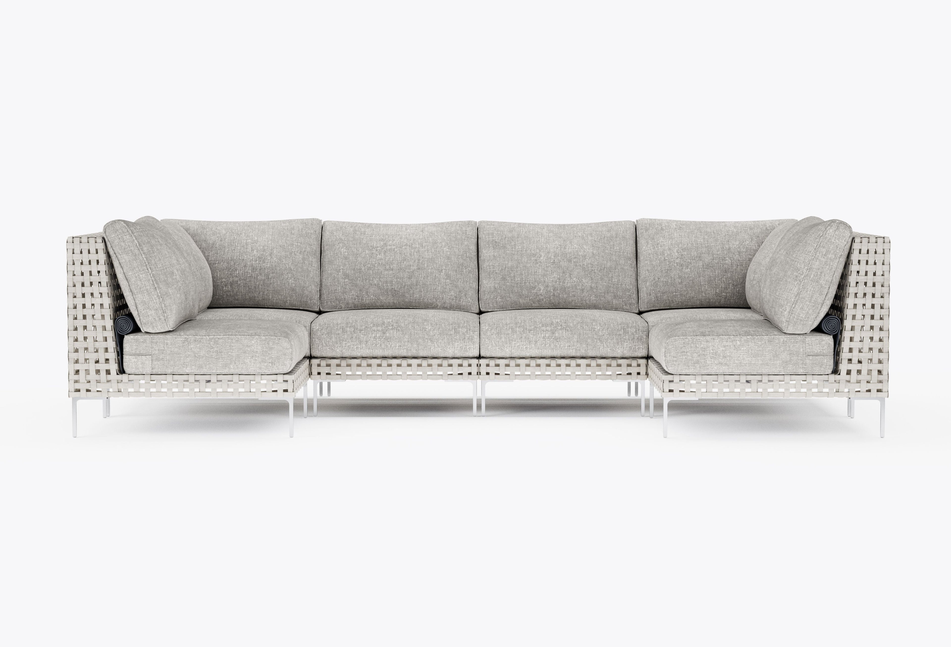 Canapé d'angle d'extérieur en résine tressée ajourée en forme de U - 6 places