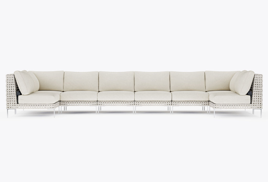 Canapé d'angle d'extérieur en résine tressée ajourée en forme de U - 8 places