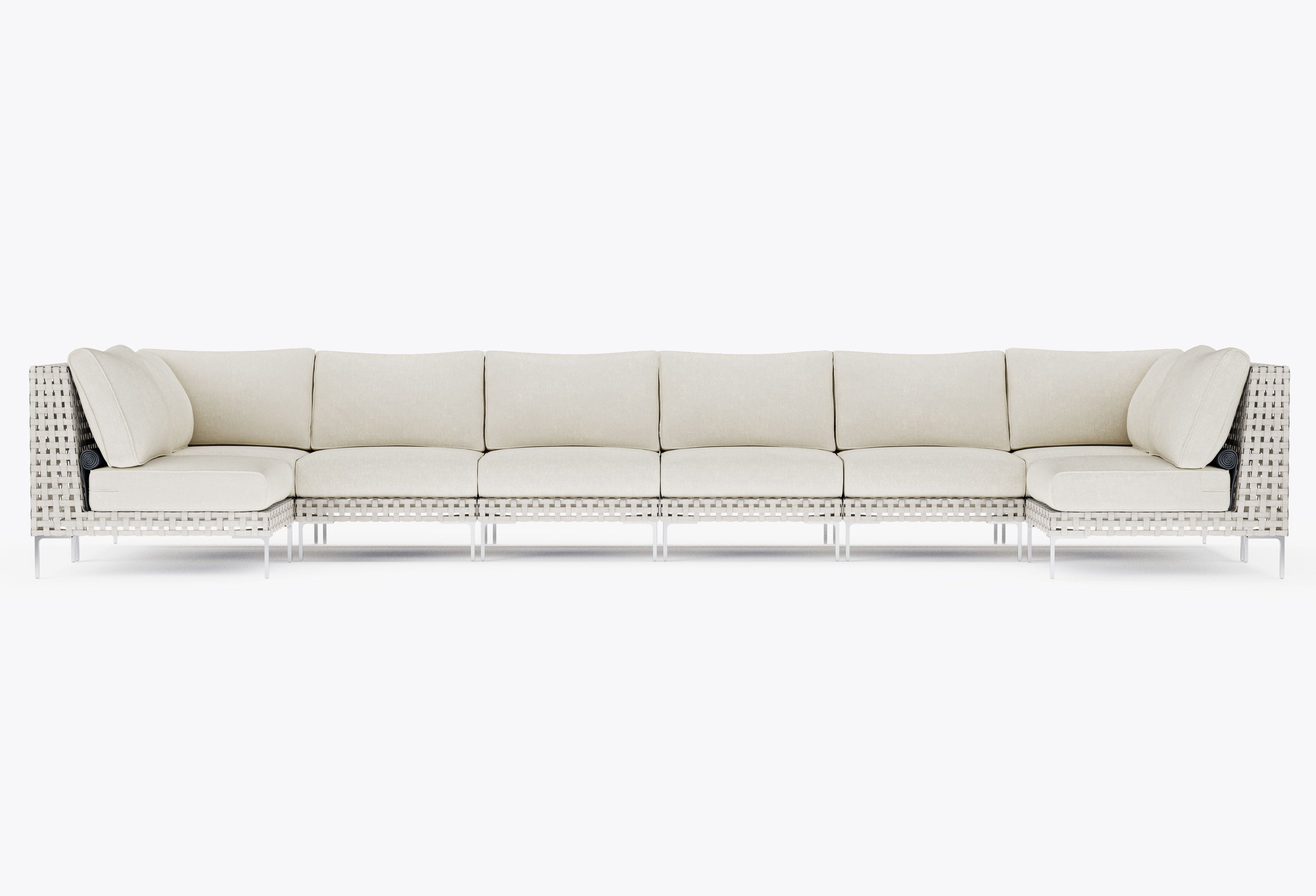Canapé d'angle d'extérieur en résine tressée ajourée en forme de U - 8 places
