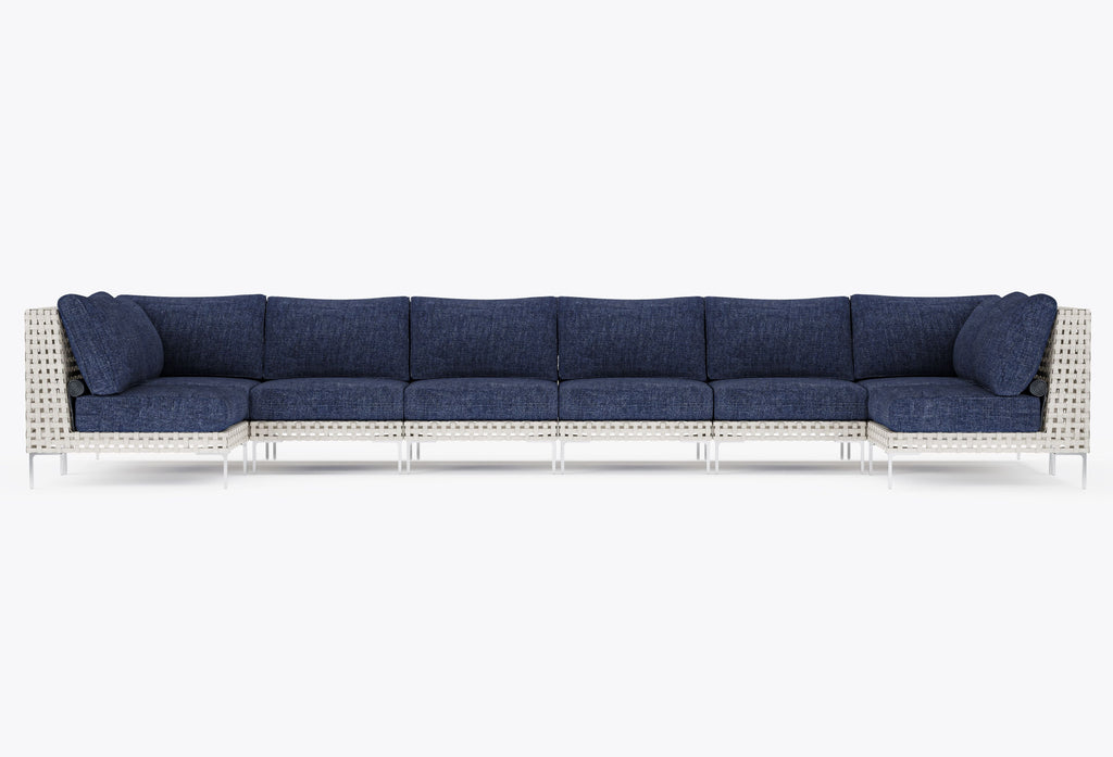 Canapé d'angle d'extérieur en résine tressée ajourée en forme de U - 8 places