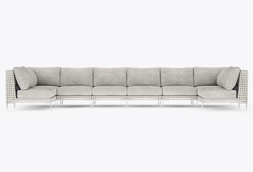 Canapé d'angle d'extérieur en résine tressée ajourée en forme de U - 8 places