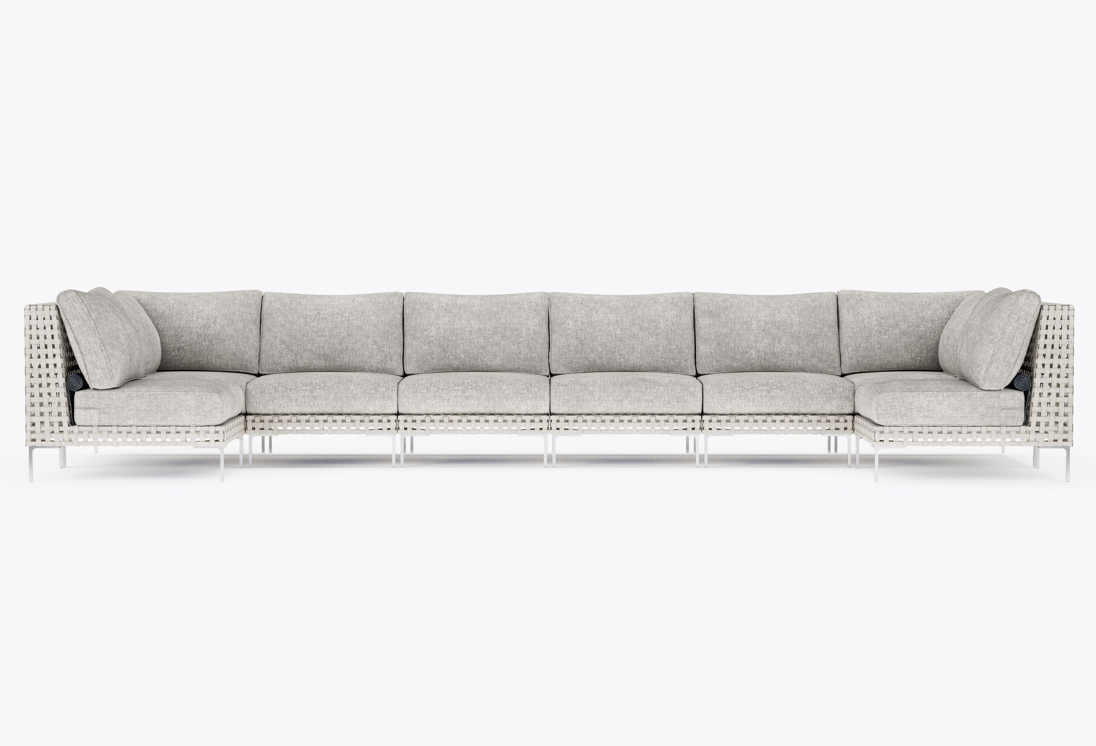 Canapé d'angle d'extérieur en résine tressée ajourée en forme de U - 8 places