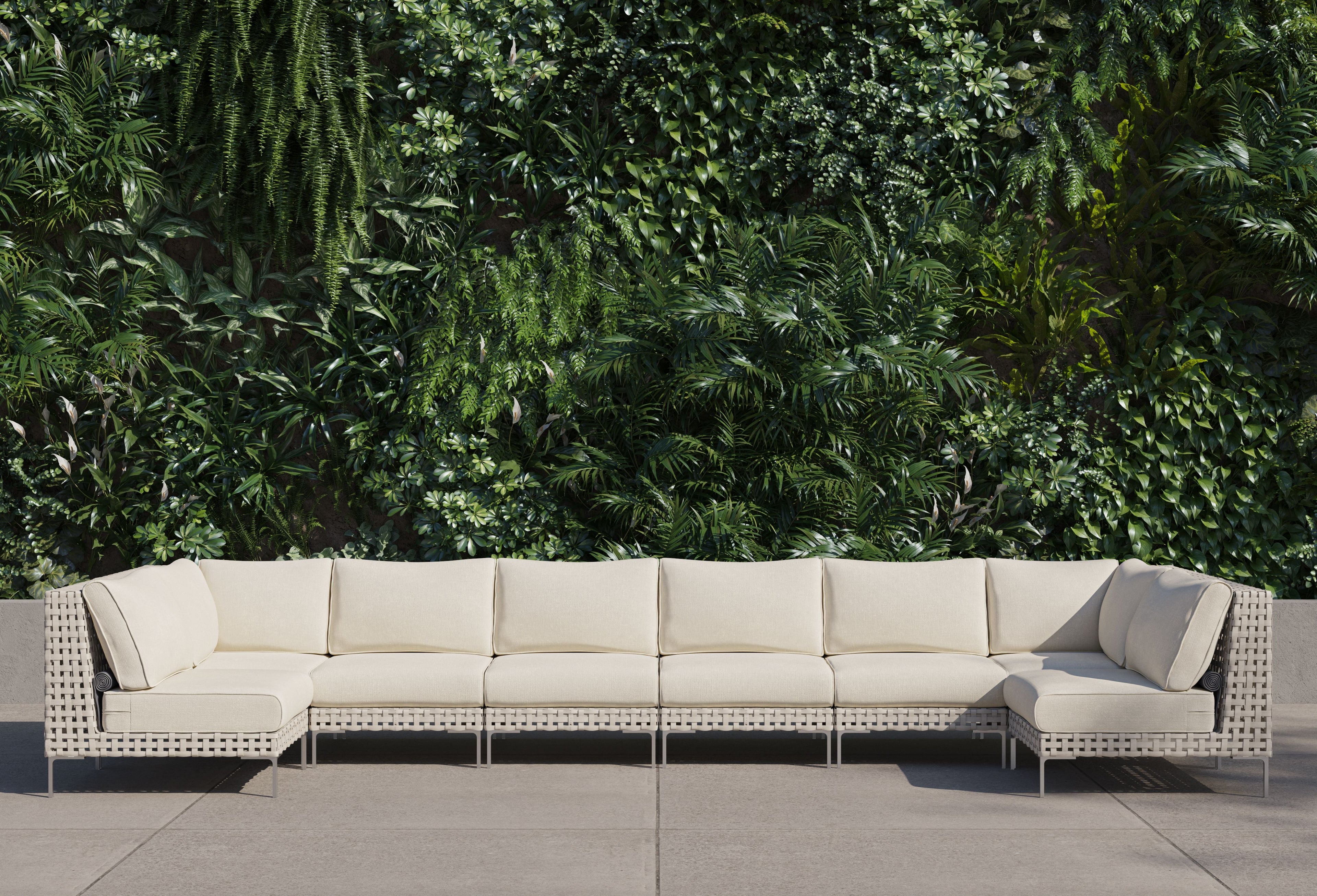 Canapé d'angle d'extérieur en résine tressée ajourée en forme de U - 8 places