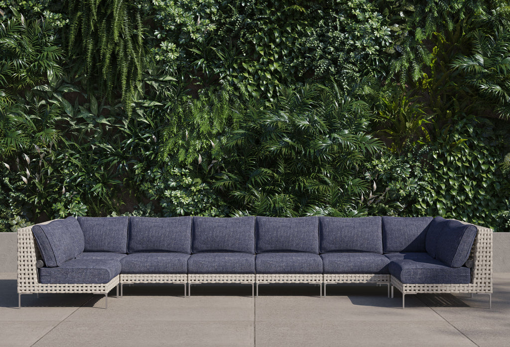 Canapé d'angle d'extérieur en résine tressée ajourée en forme de U - 8 places