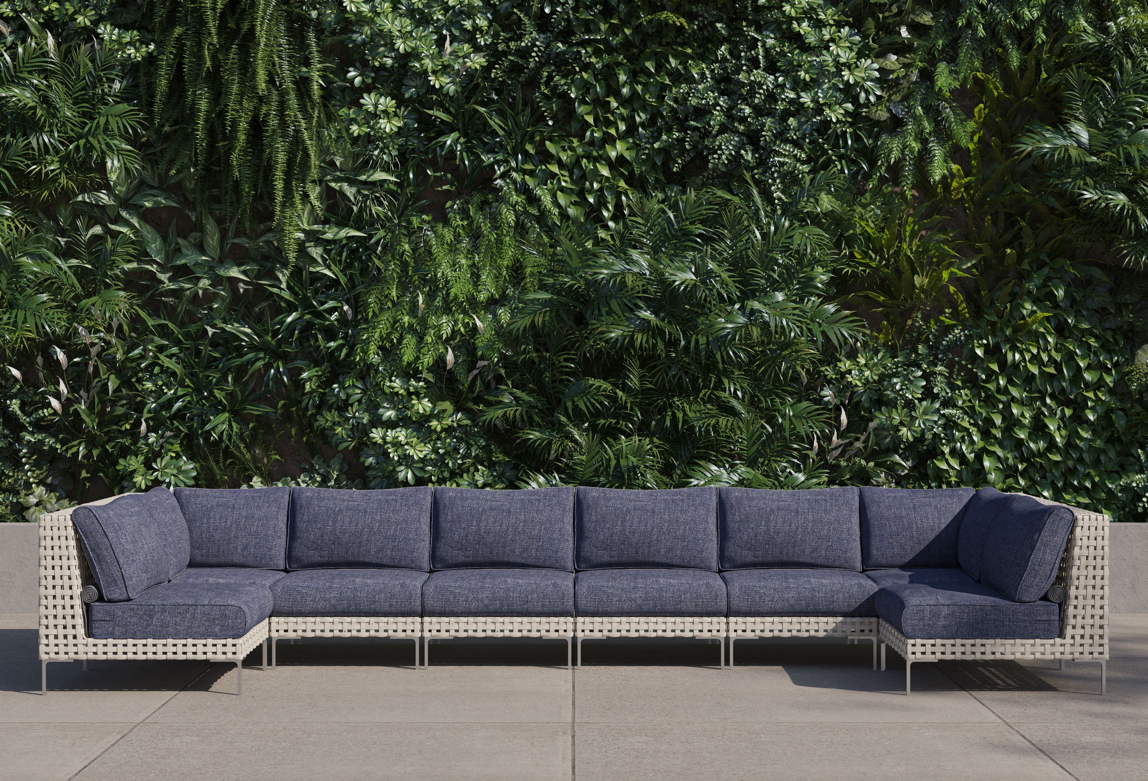 Canapé d'angle d'extérieur en résine tressée ajourée en forme de U - 8 places