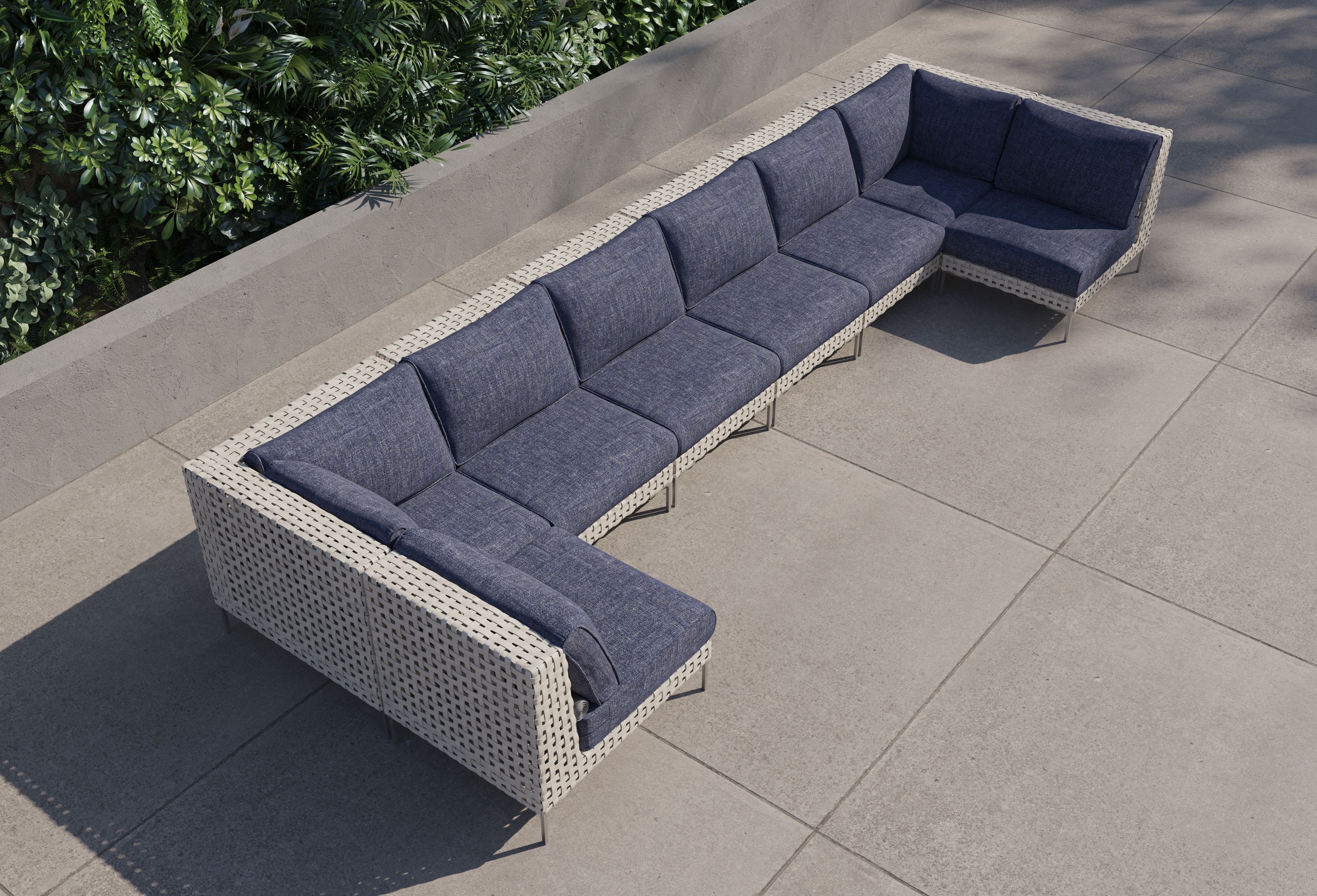 Canapé d'angle d'extérieur en résine tressée ajourée en forme de U - 8 places