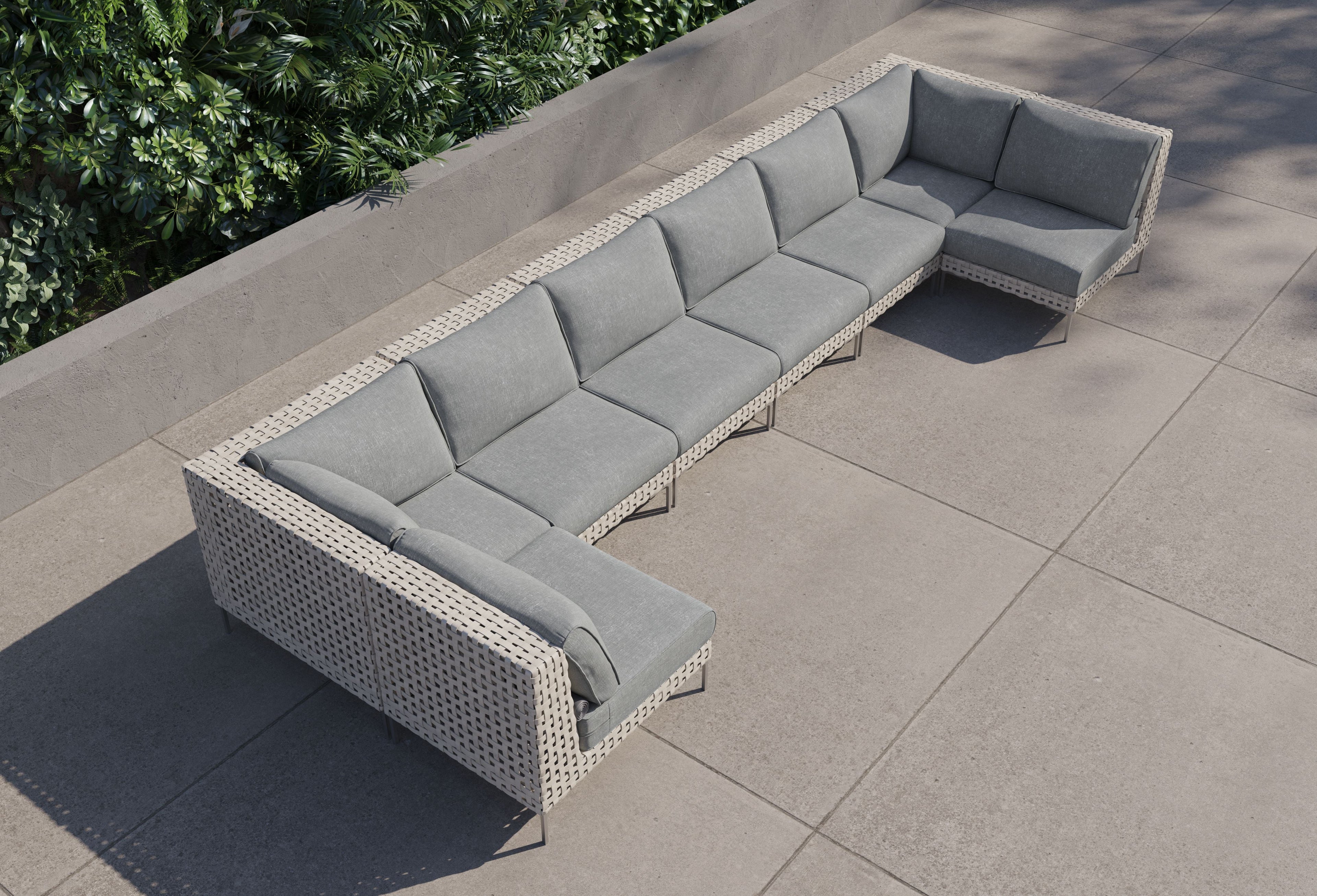 Canapé d'angle d'extérieur en résine tressée ajourée en forme de U - 8 places